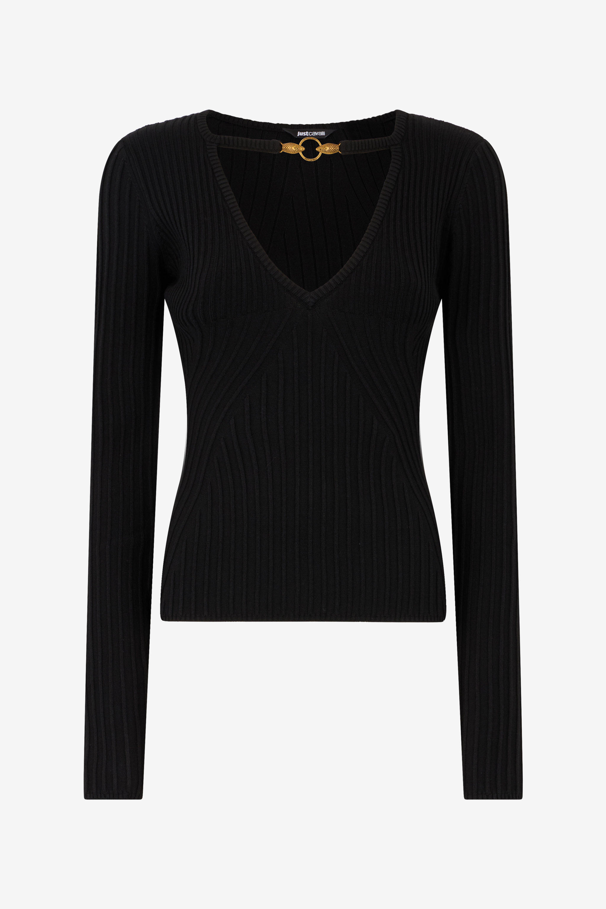 Roberto Cavalli Sweater With Snake Head Charm In Black