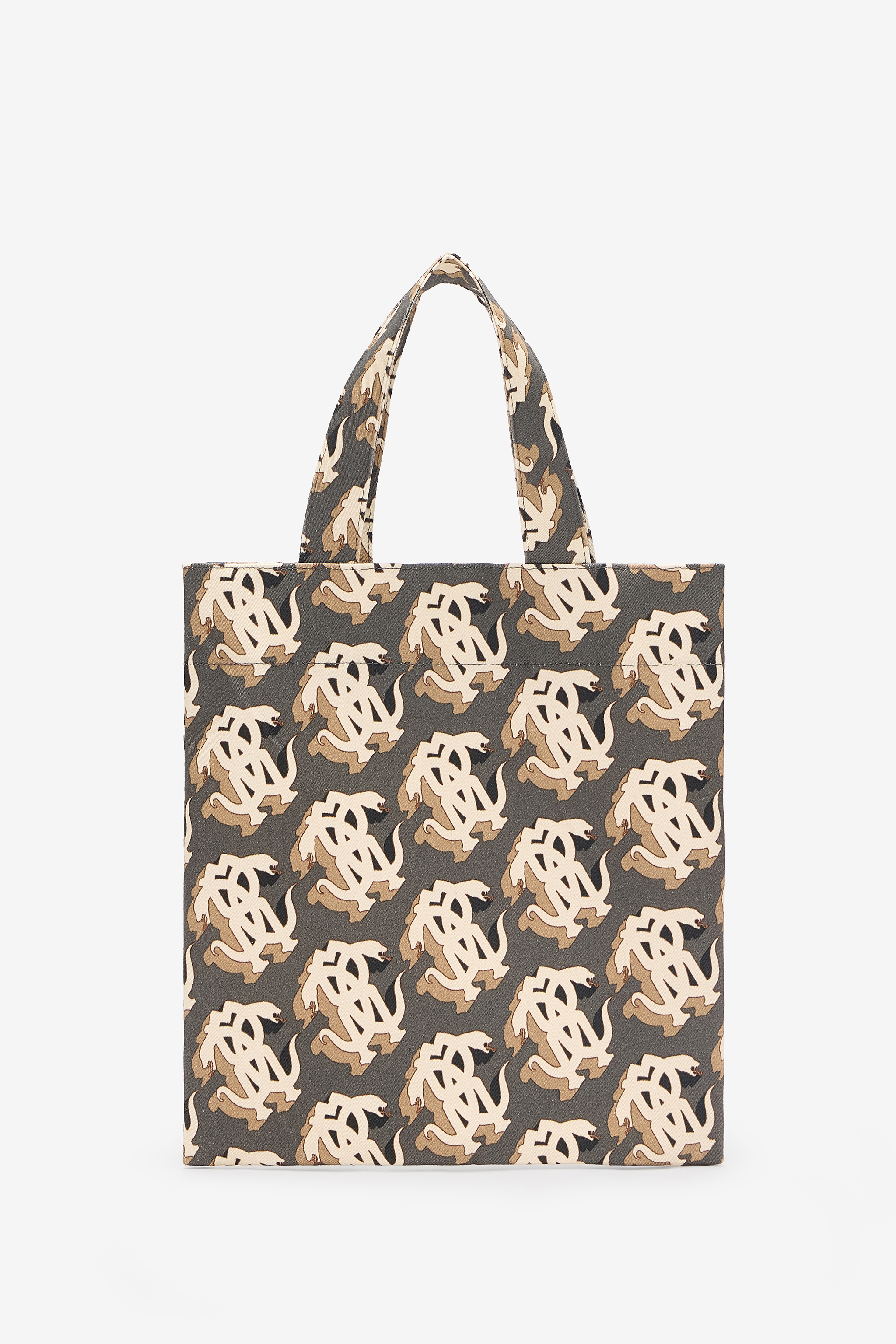 Roberto Cavalli Shopper Bag With Monogram Mirror Snake In Multicolor