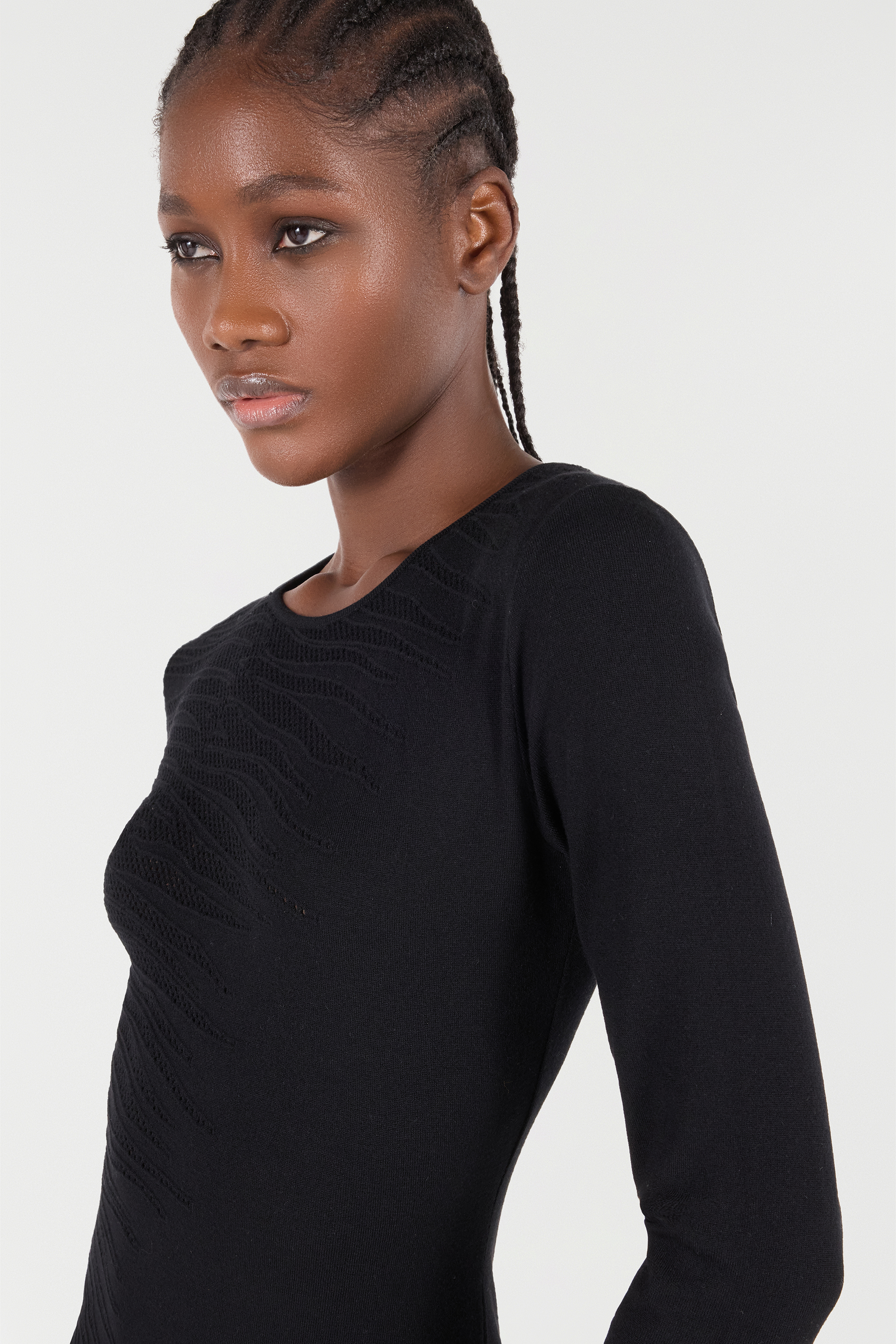 Roberto Cavalli Knit Top With Perforated Tiger Skin Pattern In Black
