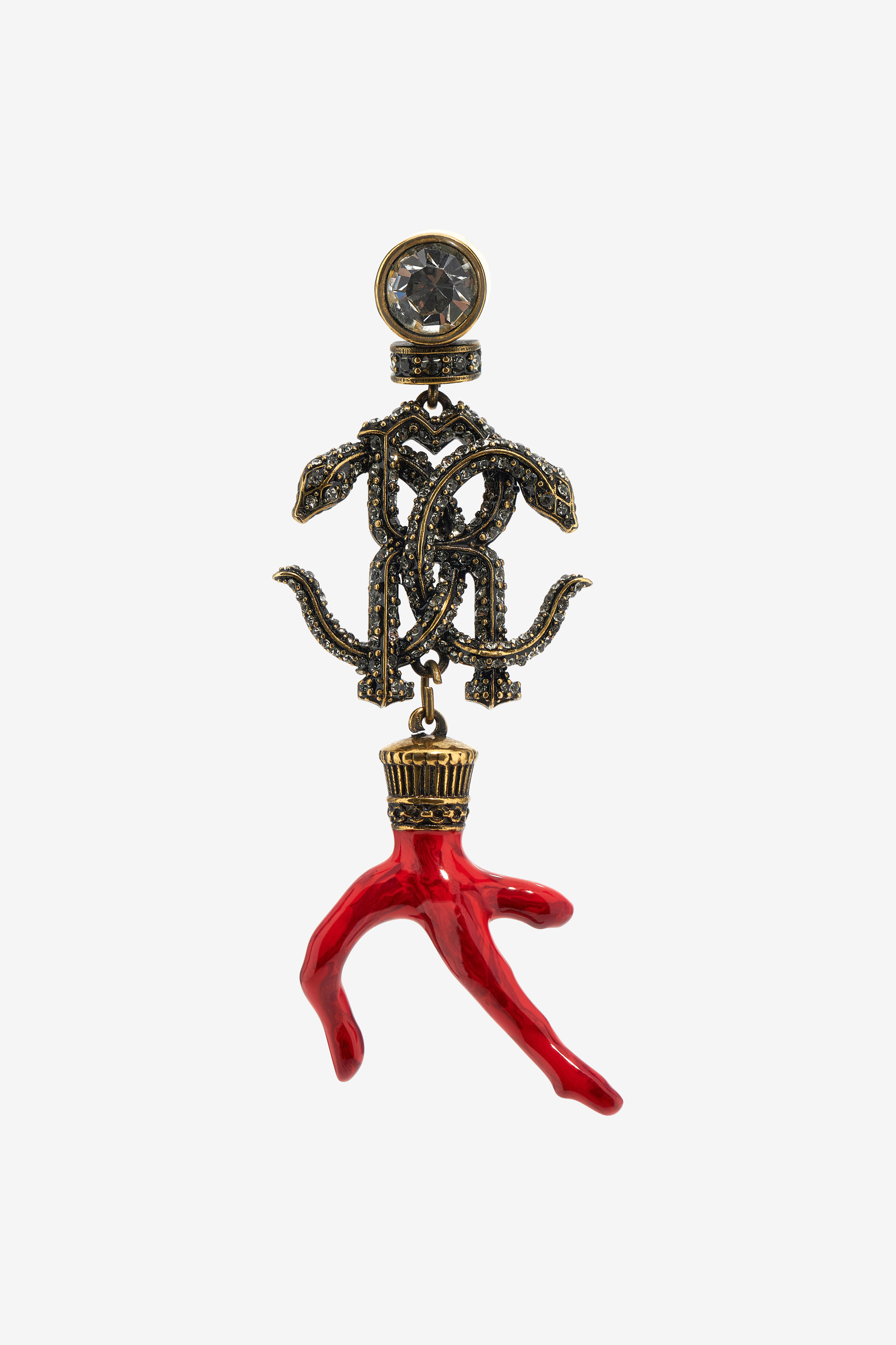 Roberto Cavalli Earrings With Monogram Rc And Coral In Red