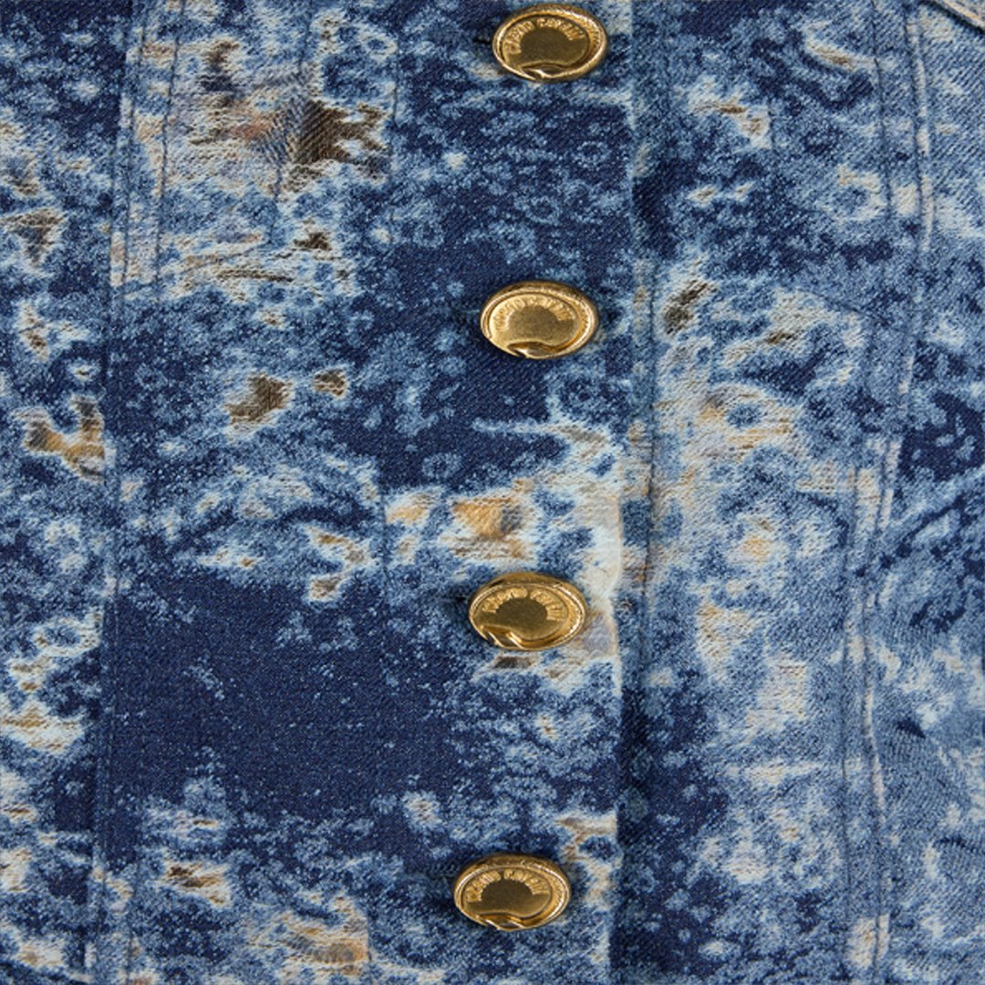 Roberto Cavalli Denim Jacket With Discoloration In Multi