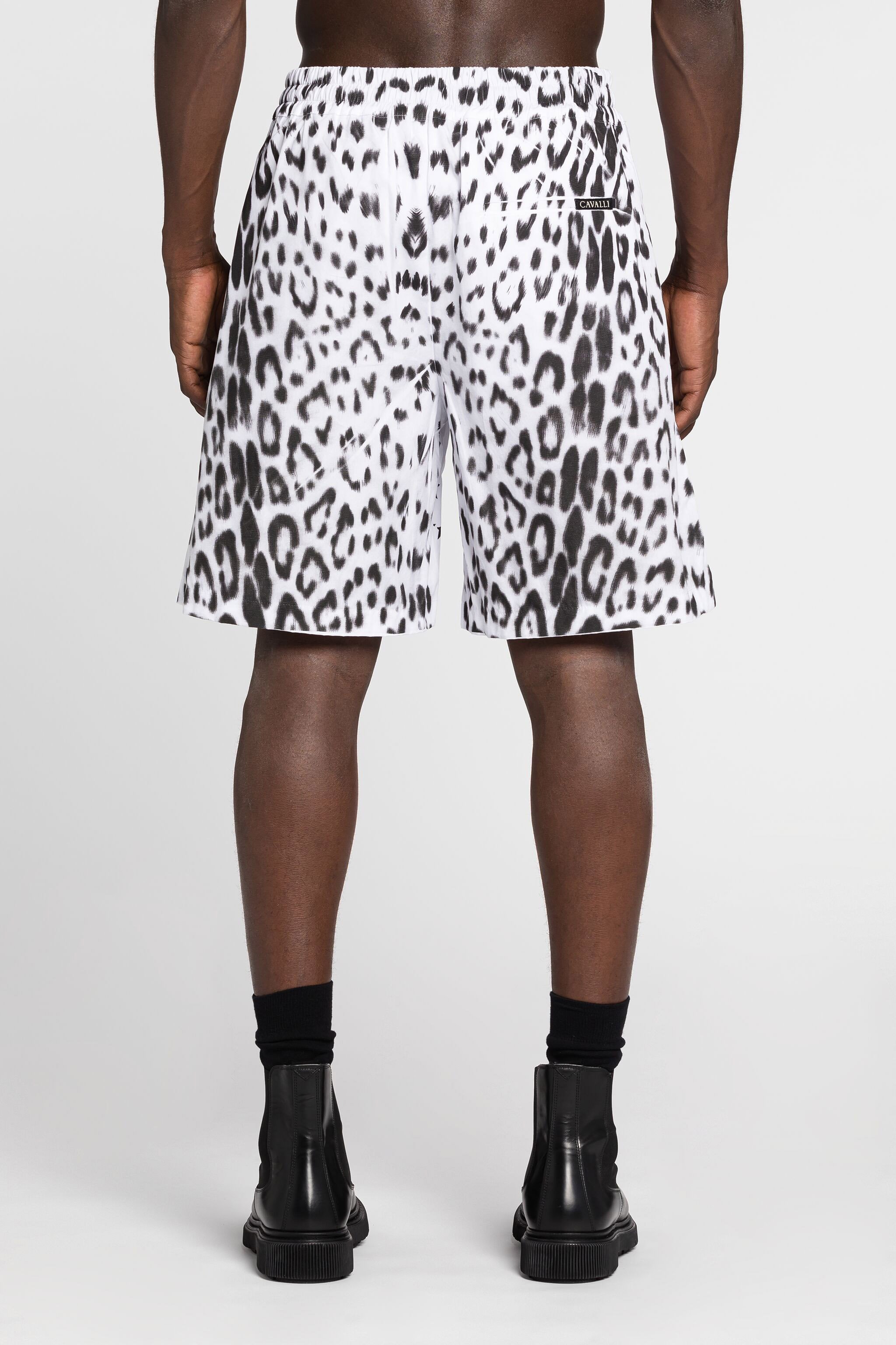 Roberto Cavalli Mixed-print Drawstring-waist Shorts In Black/white