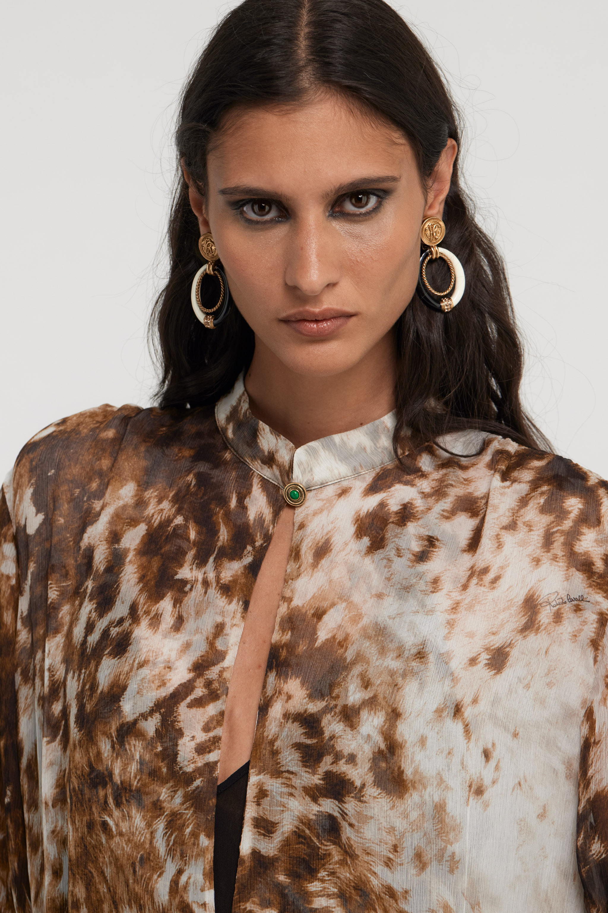Roberto Cavalli Statement Drop Earrings In Black/white