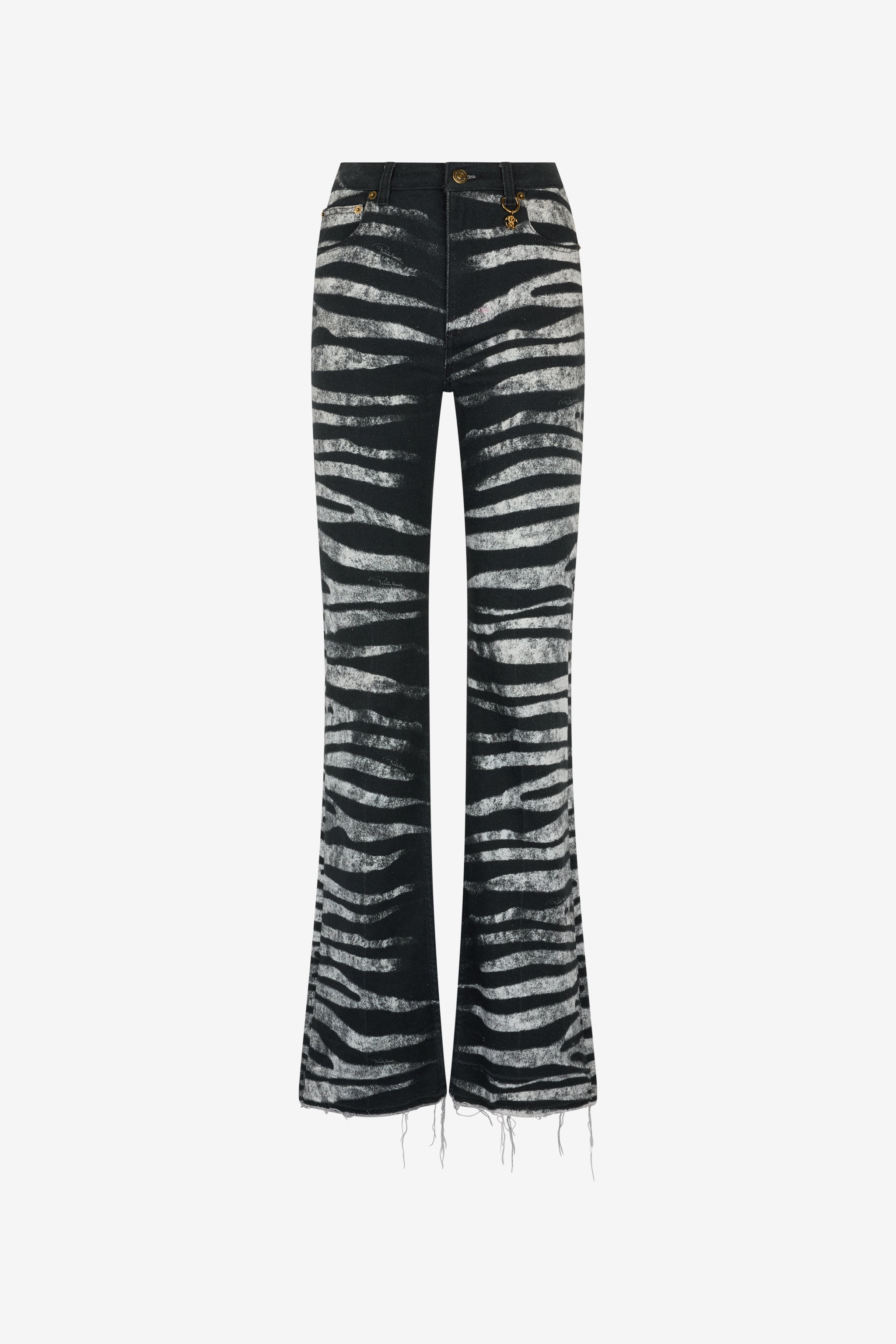 Roberto Cavalli Zebra Print Stretch Drill Straight Jeans In Black/white
