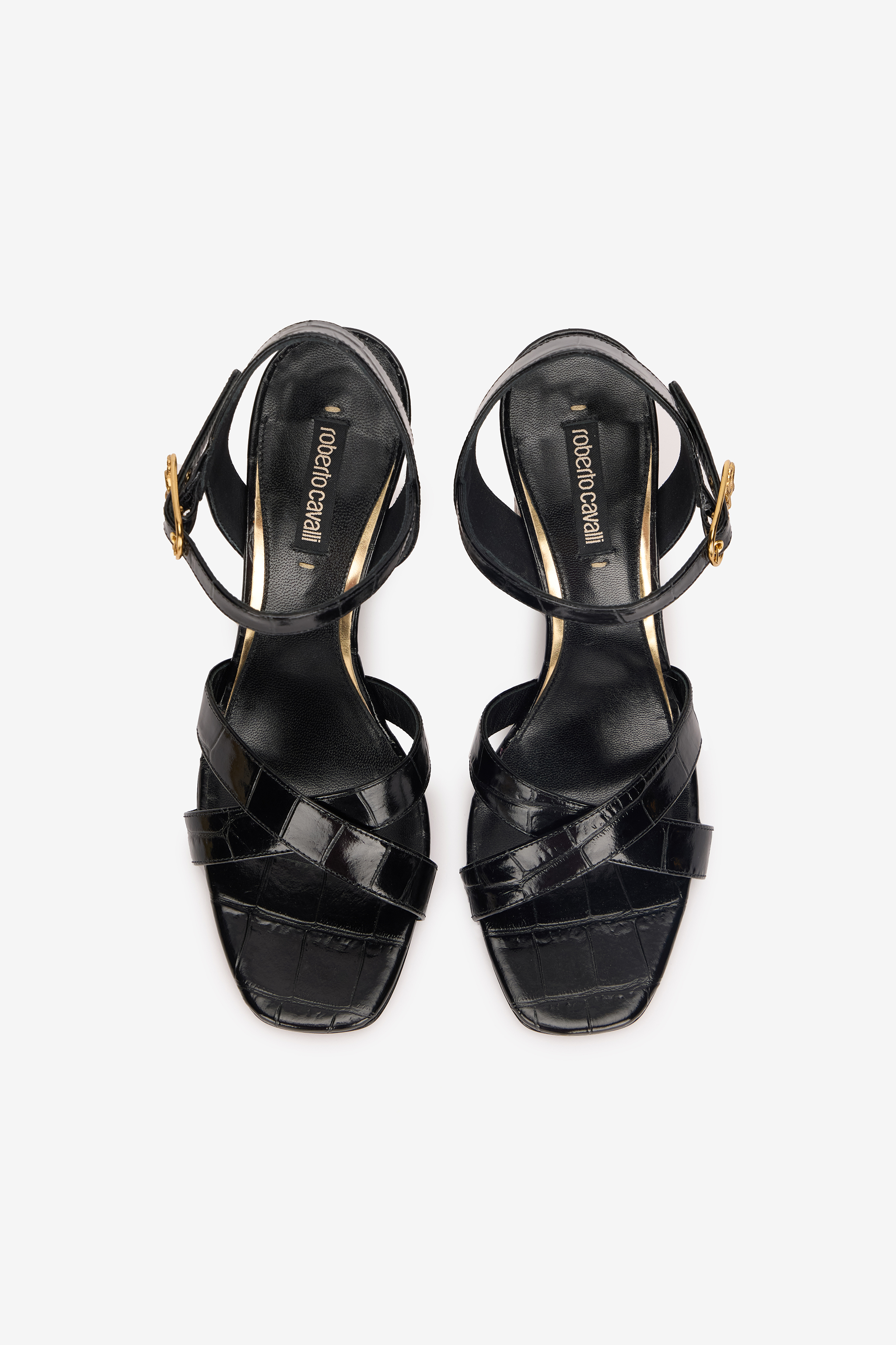 Roberto Cavalli Sandals With Straps And Thick Heel In Black