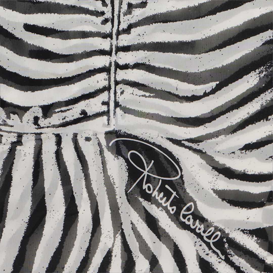 Roberto Cavalli Silk Scarf With White Tigresse Print In Black-white