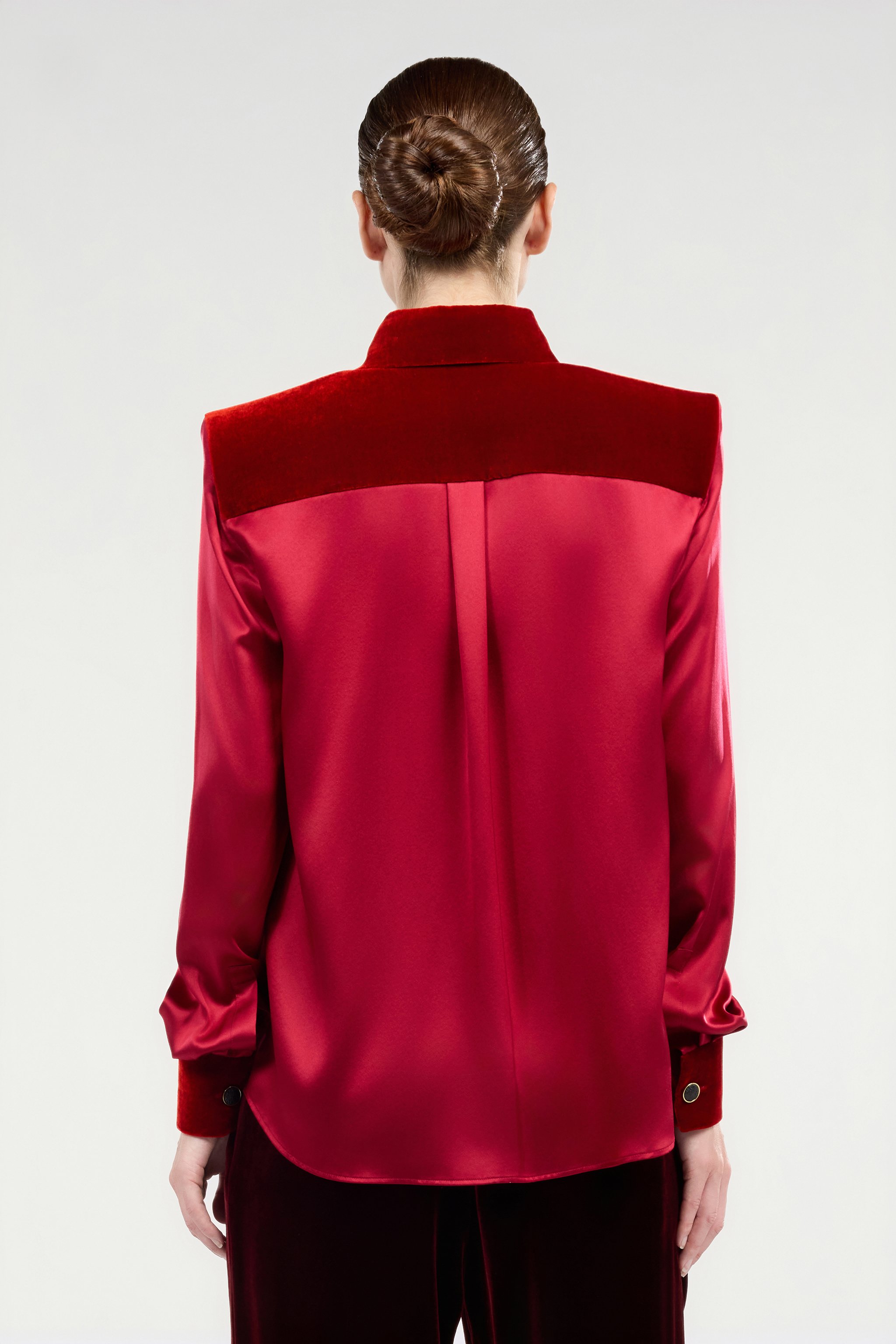Roberto Cavalli Dark Red Silk Shirt With Velvet Inserts In Red