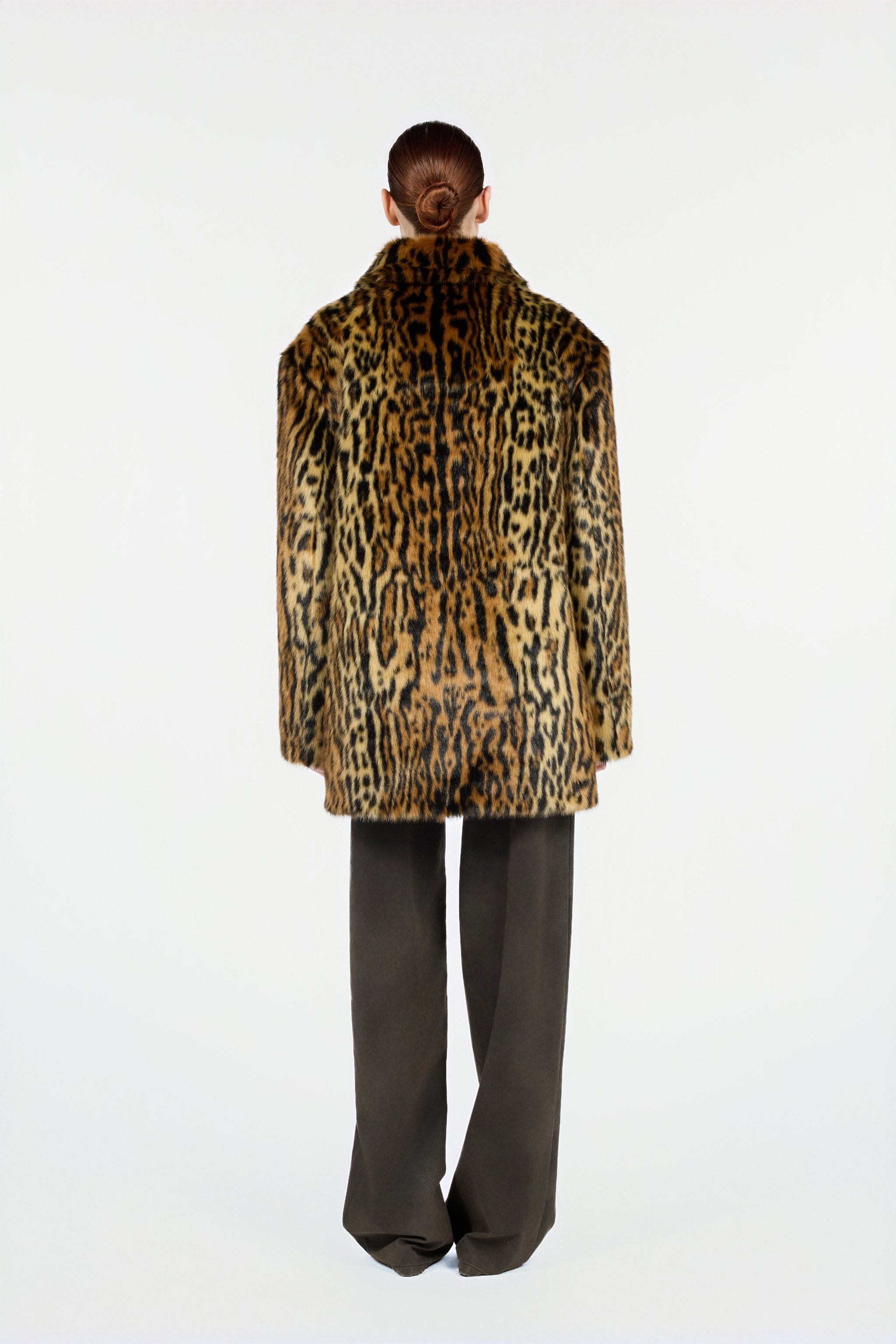 Roberto Cavalli Leopard Print Faux Fur Coat In Brown