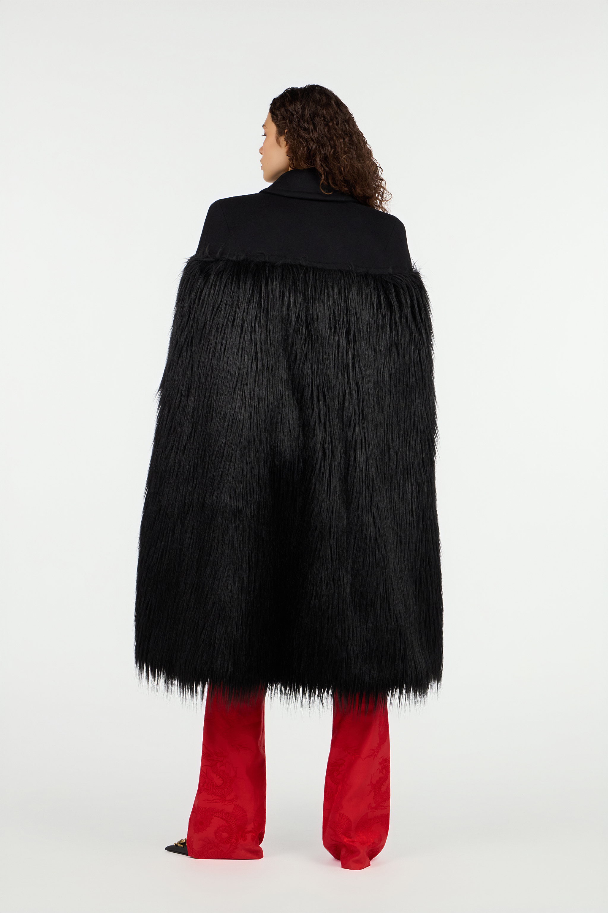 Roberto Cavalli Black Faux Fur Cape With Zip In Black