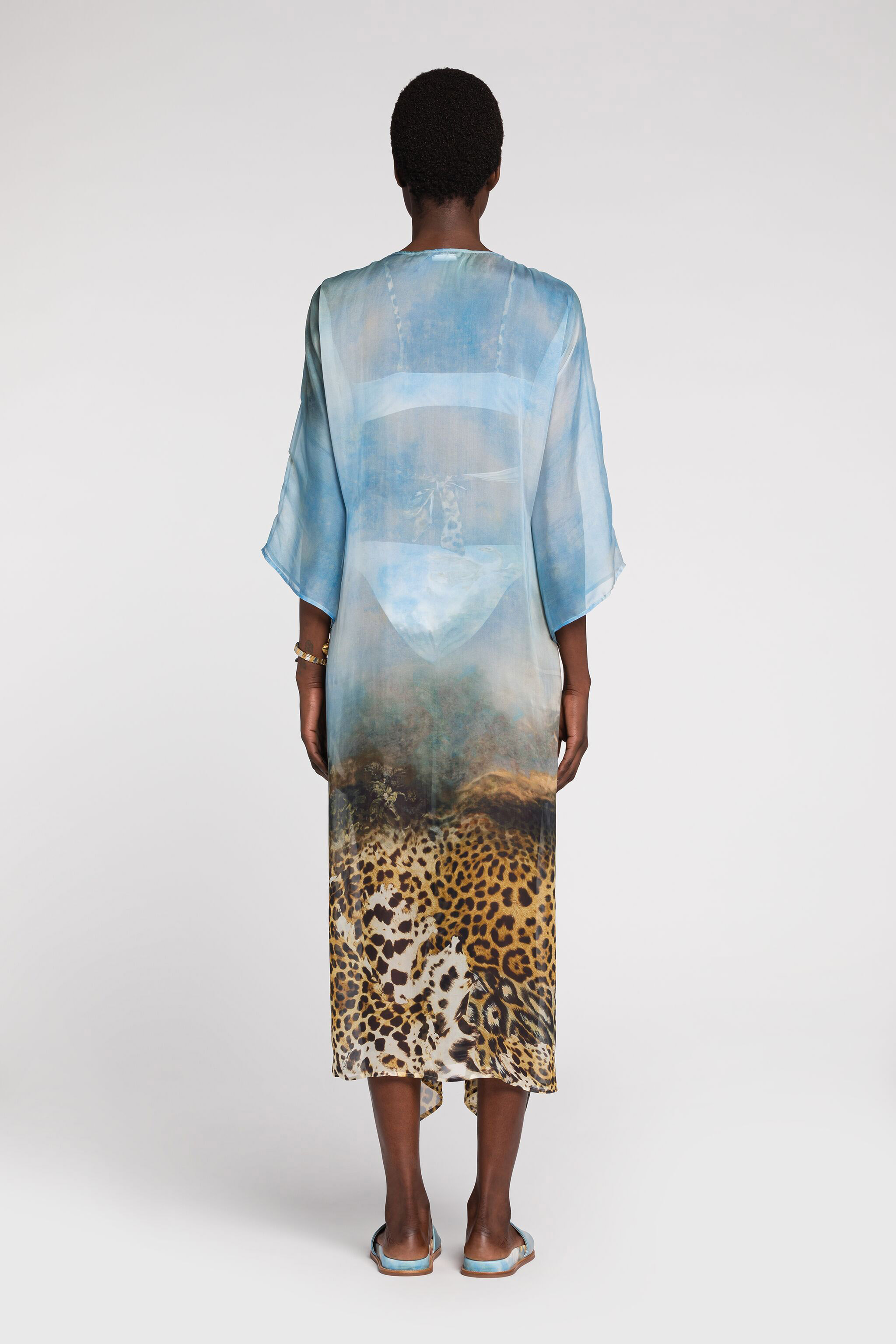 ROBERTO CAVALLI SEIDENKAFTAN MIT MALEREI-PRINT