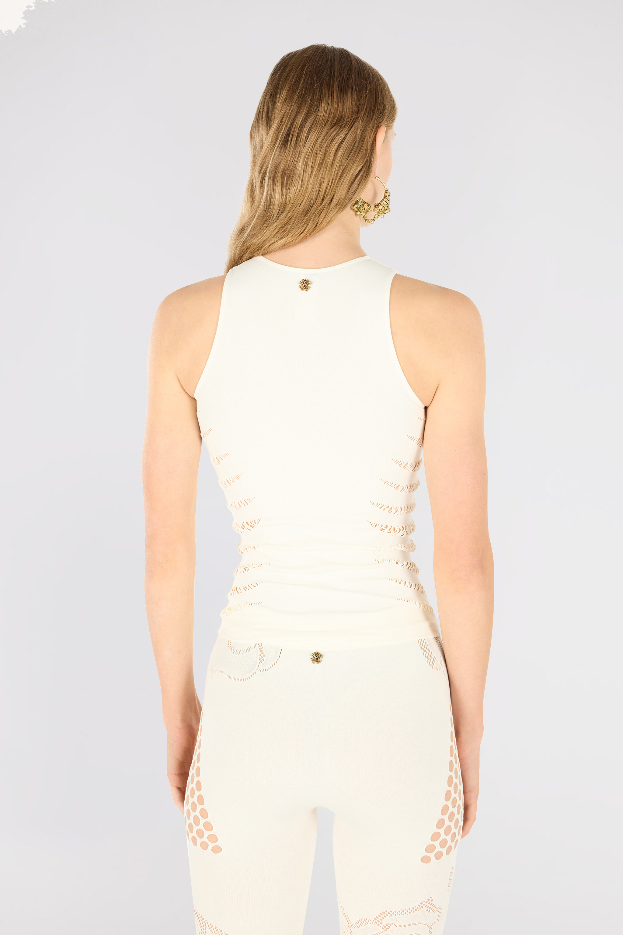 Roberto Cavalli Tank Top With Perforated Zebra Pattern In Ivory