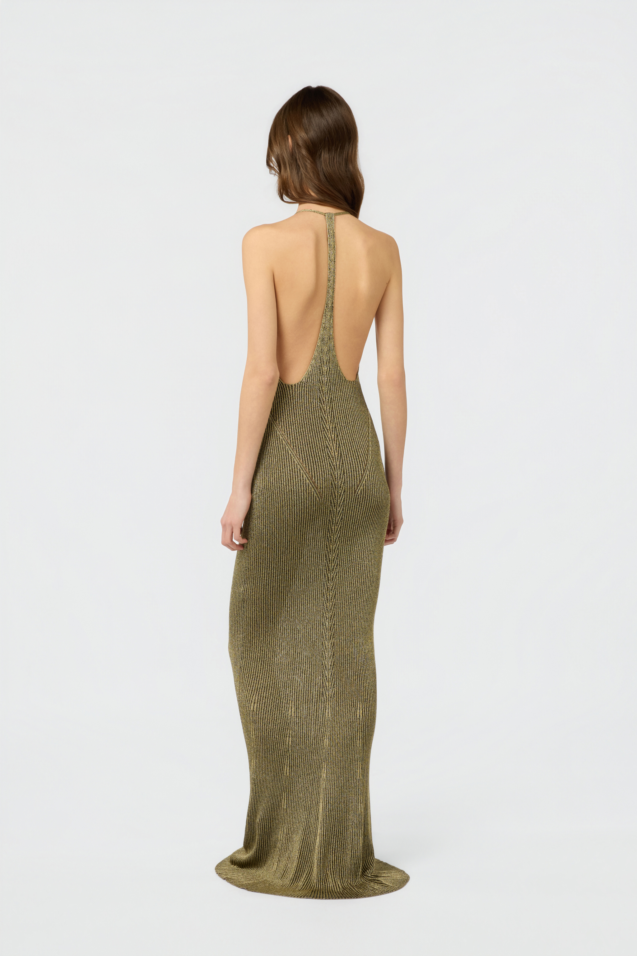 Roberto Cavalli Black And Gold Ribbed Maxi Dress With Snake Motif In Brown