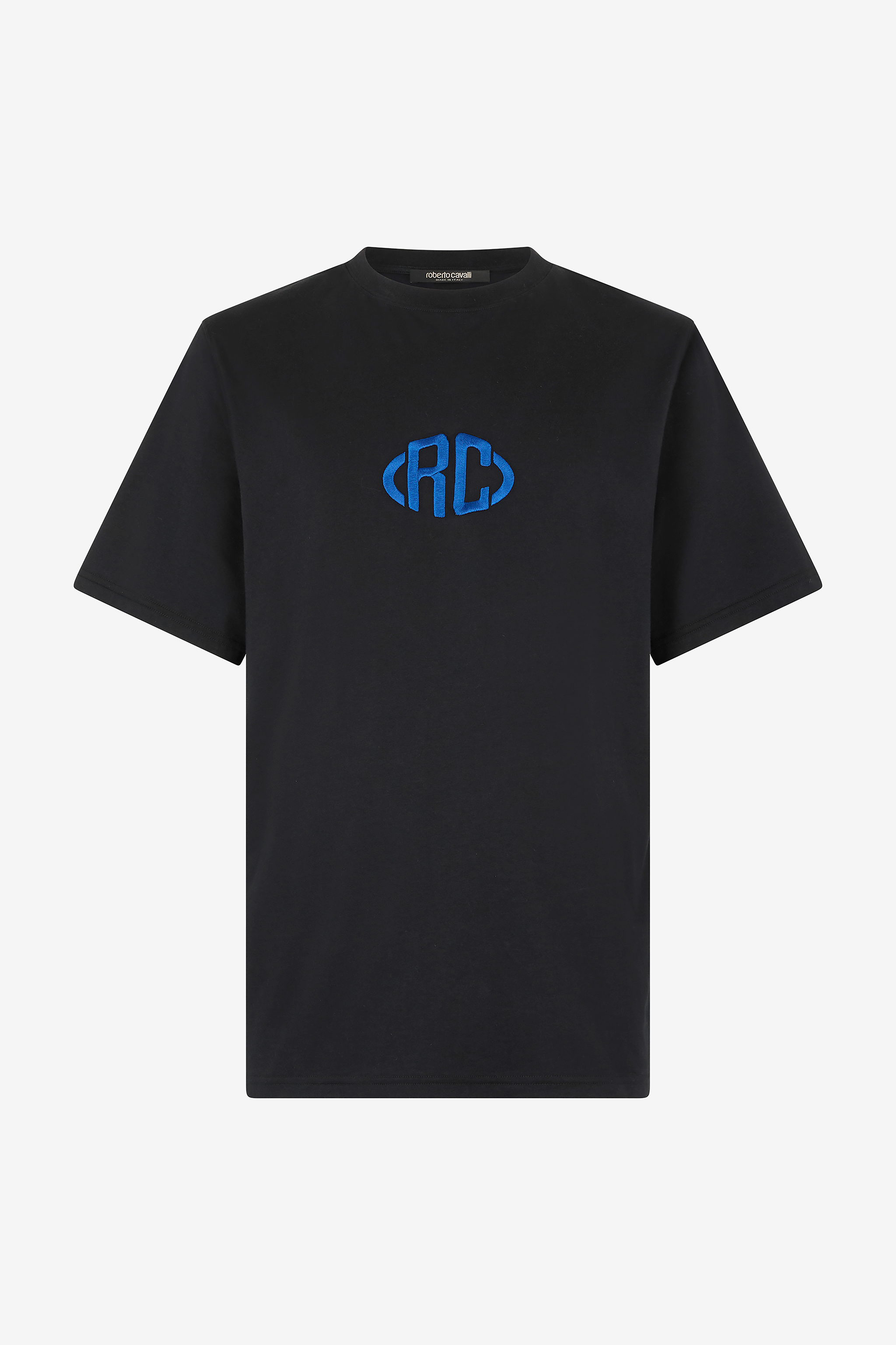 Roberto Cavalli Cotton T-shirt With Monogram In Black