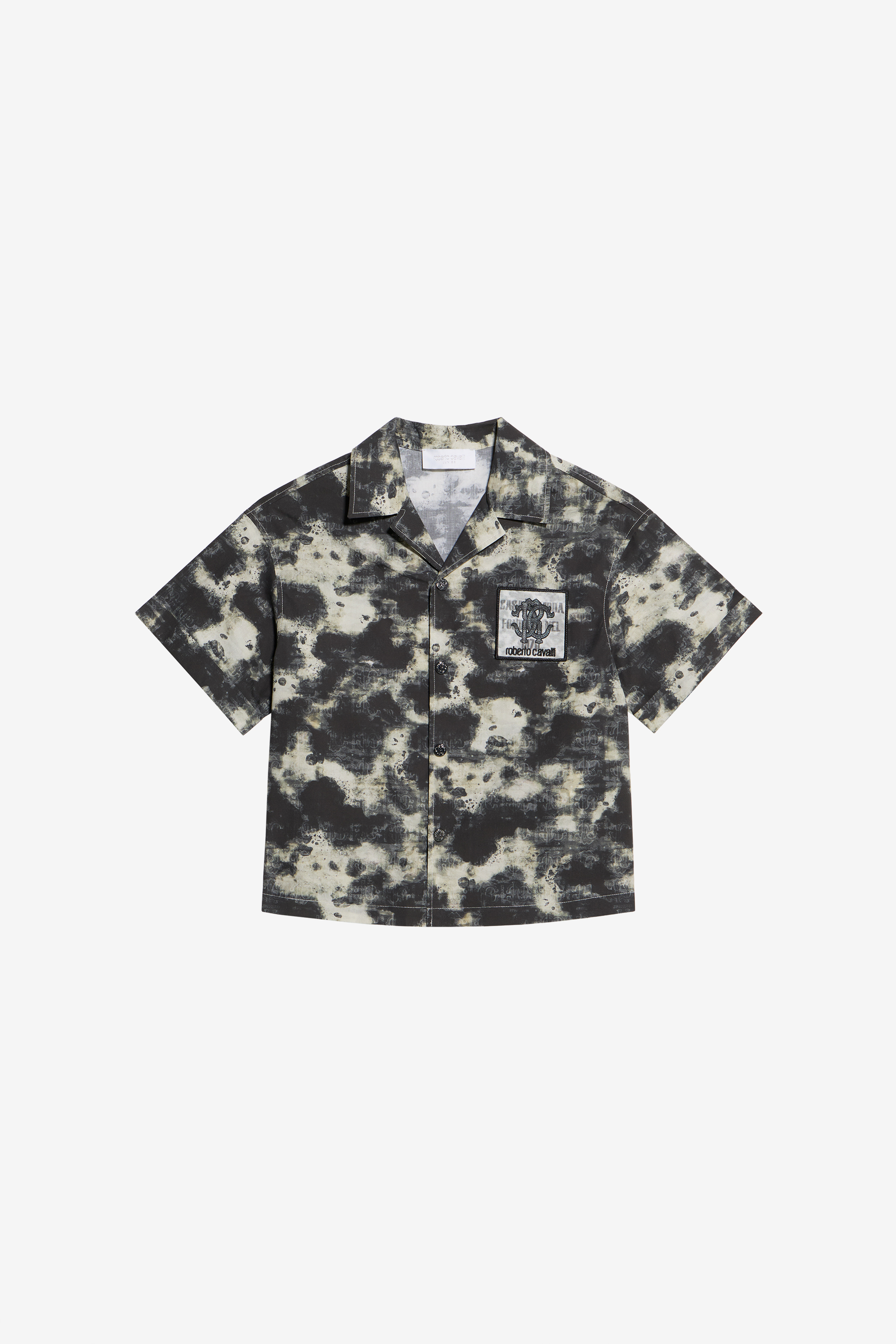 Roberto Cavalli Boys Black Cotton Shirt With Camouflage Motif - Ready To Wear Camou - Image 1
