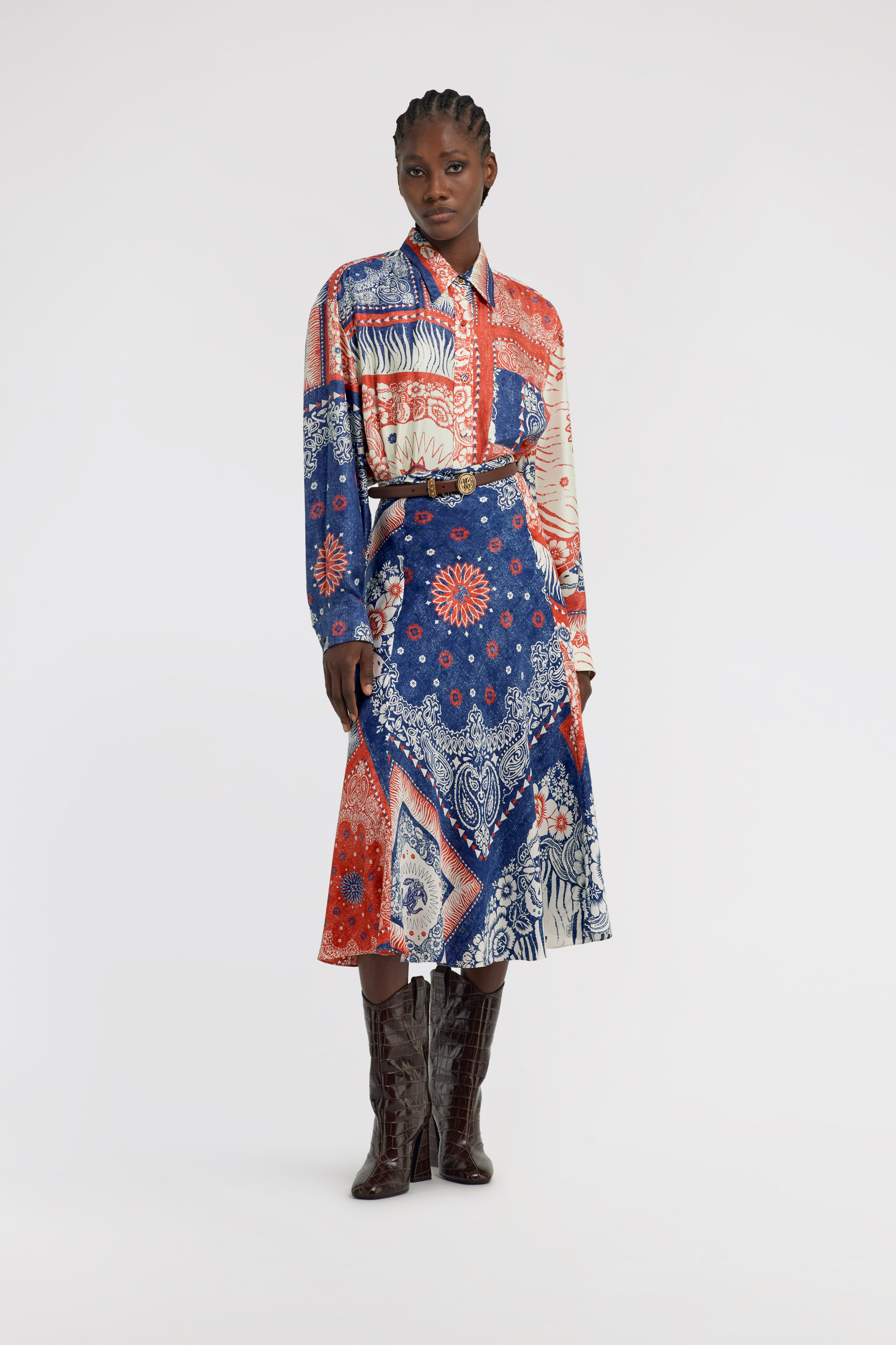 Roberto Cavalli Bandana-print Midi Skirt In Blue