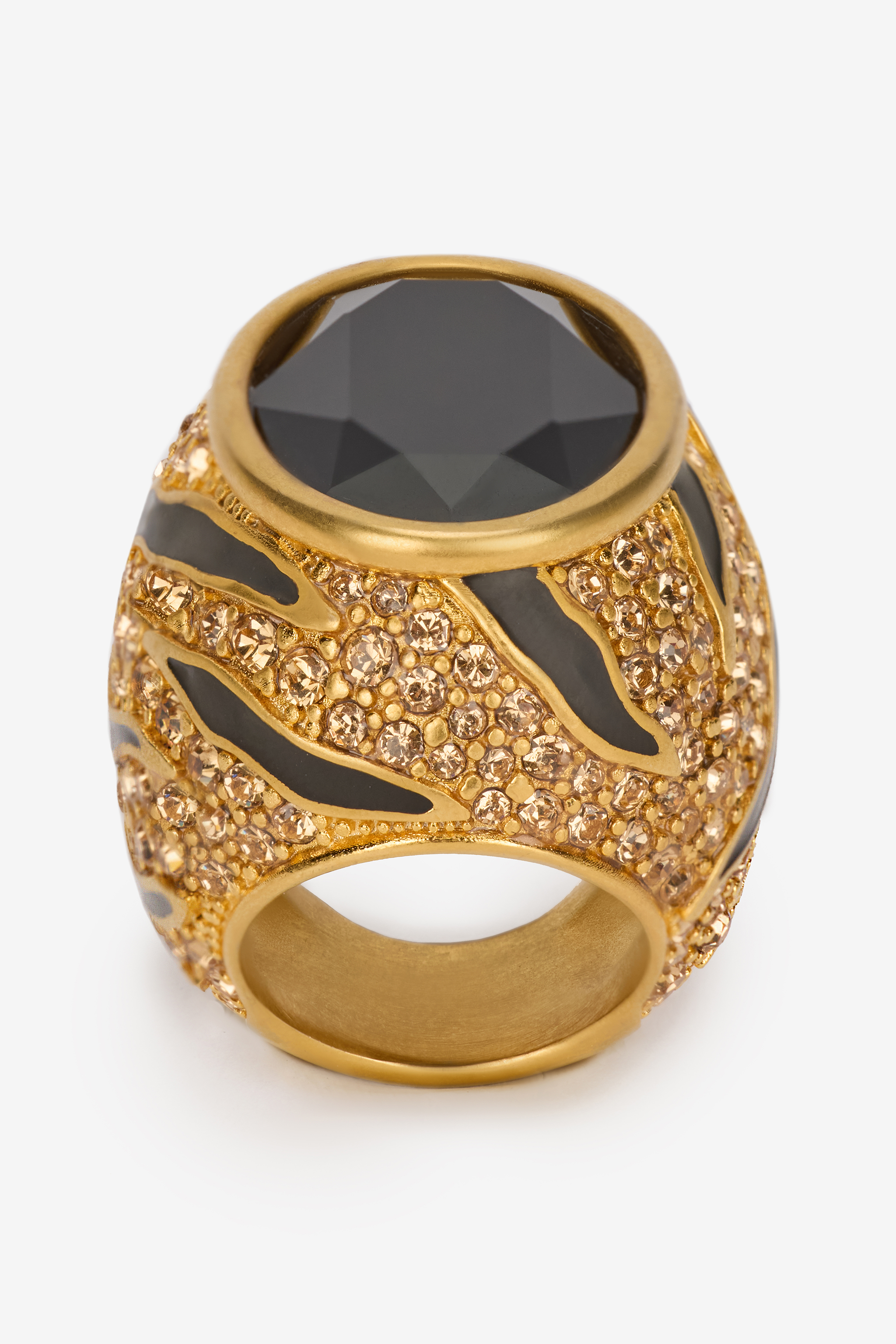 Roberto Cavalli Women's Gold Cocktail Ring With Crystals And Tiger Skin Pattern - Fashion Jewelry