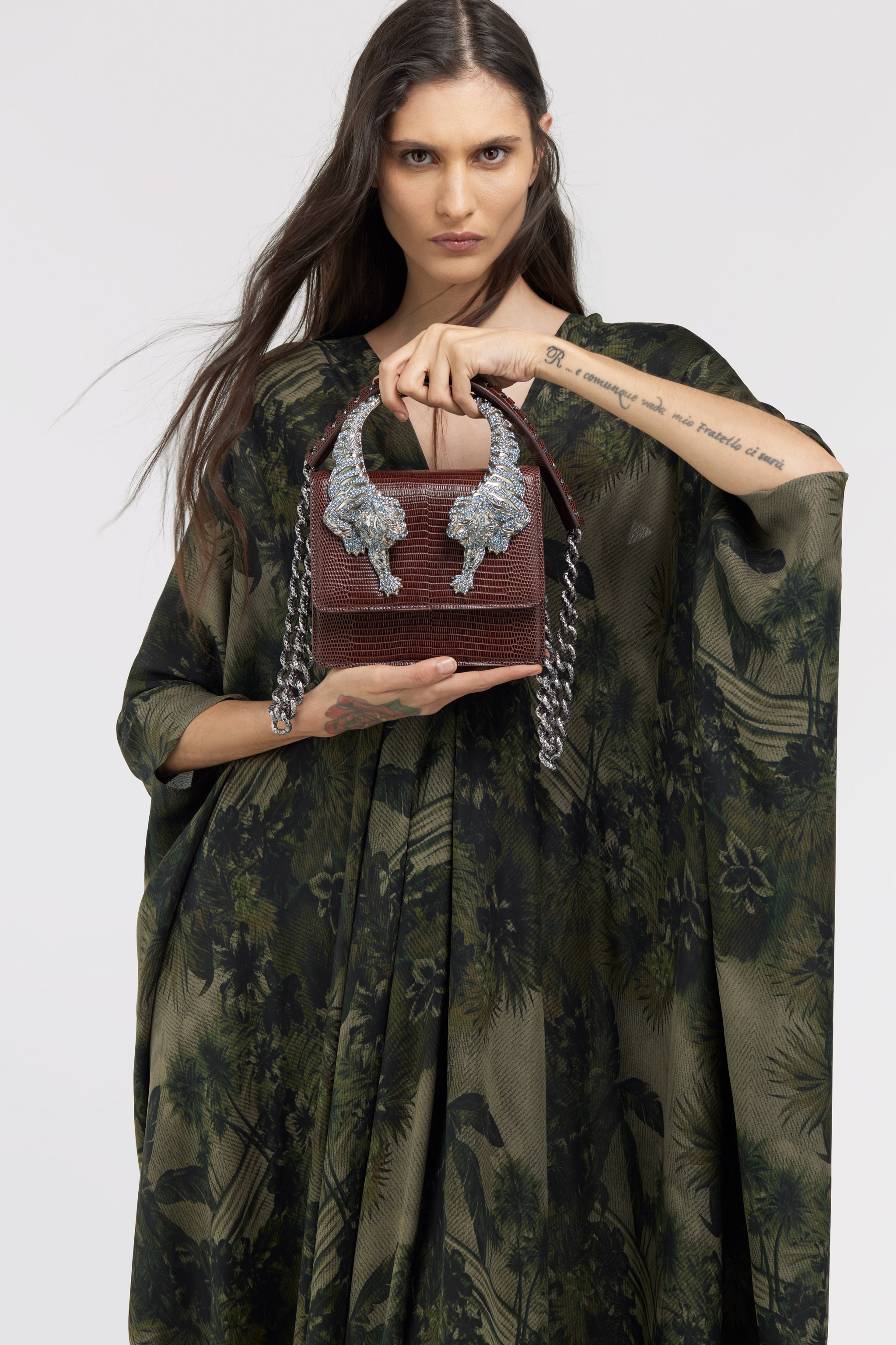 Roberto Cavalli Medium Roar Bag In Dark Brown