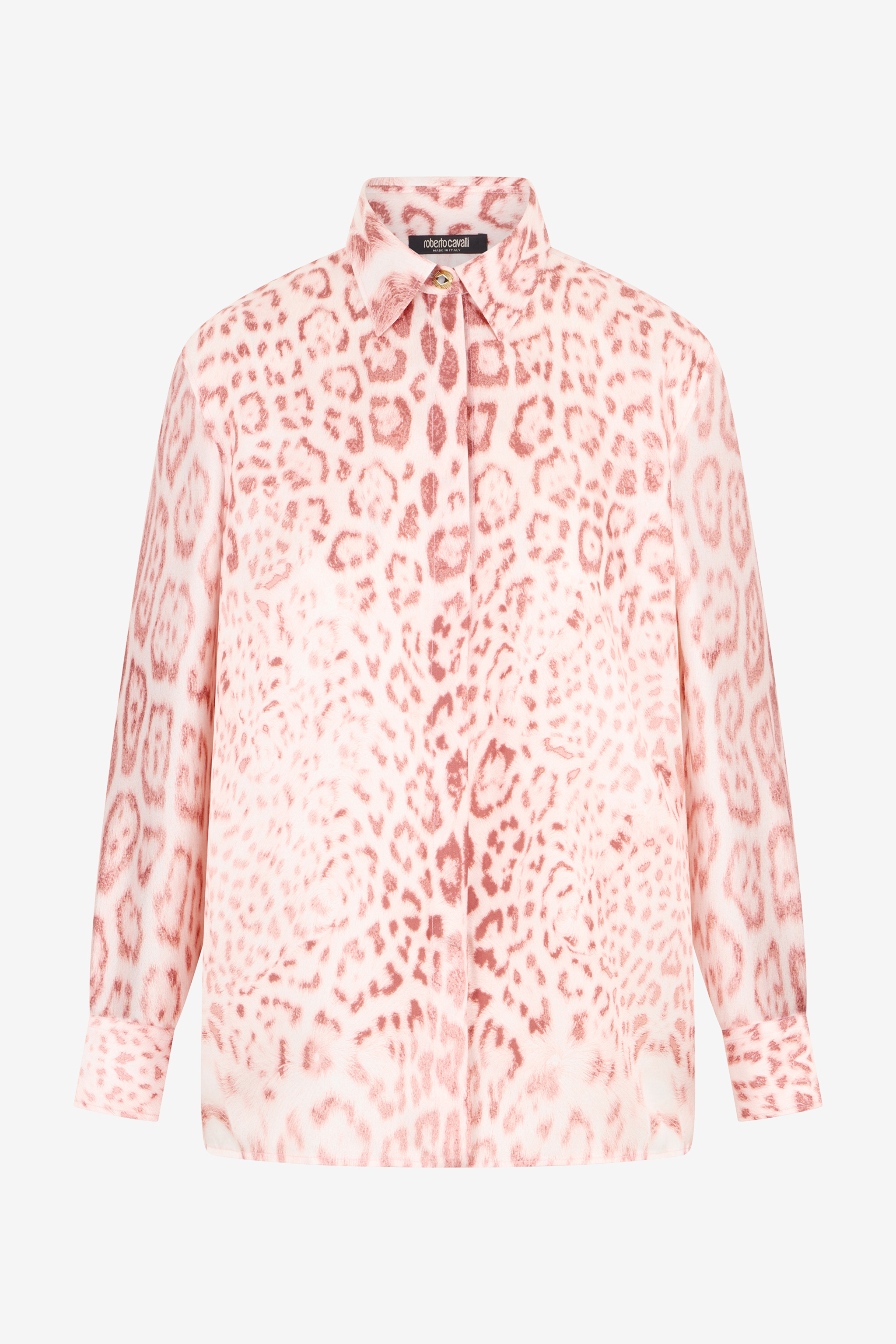 Roberto Cavalli Jaguar Pink Print Silk Shirt