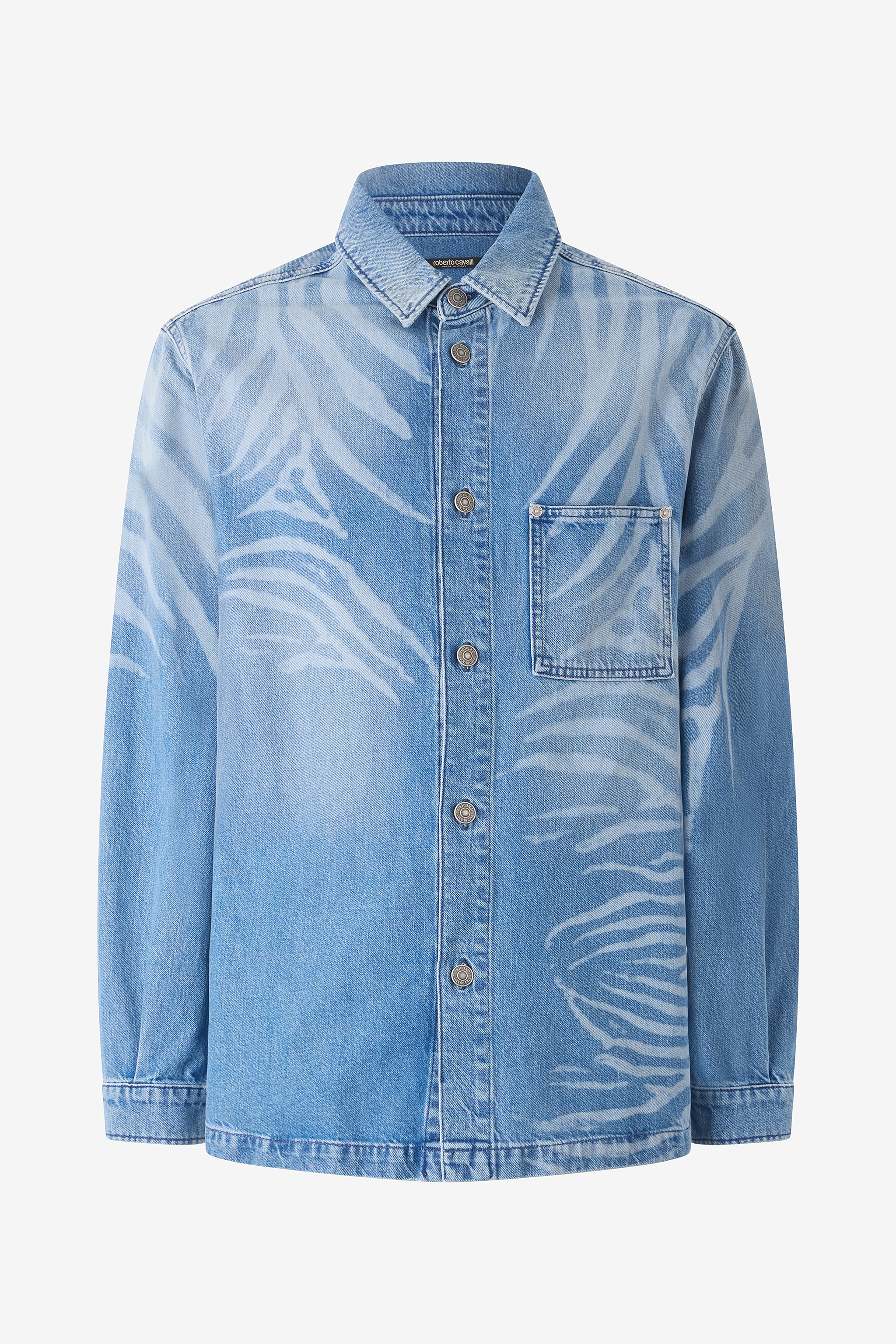 Roberto Cavalli Uomo Azzurro Camicia In Denim Con Stampa Tiger Skin - Abbigliamento