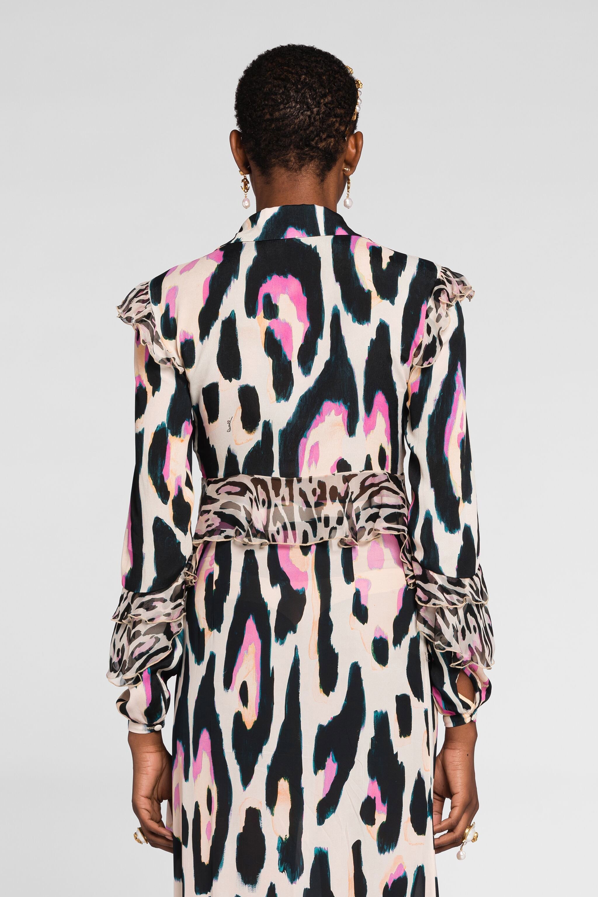 Roberto Cavalli Jaguar-print Ruffle-trimmed Cropped Top In Rosa