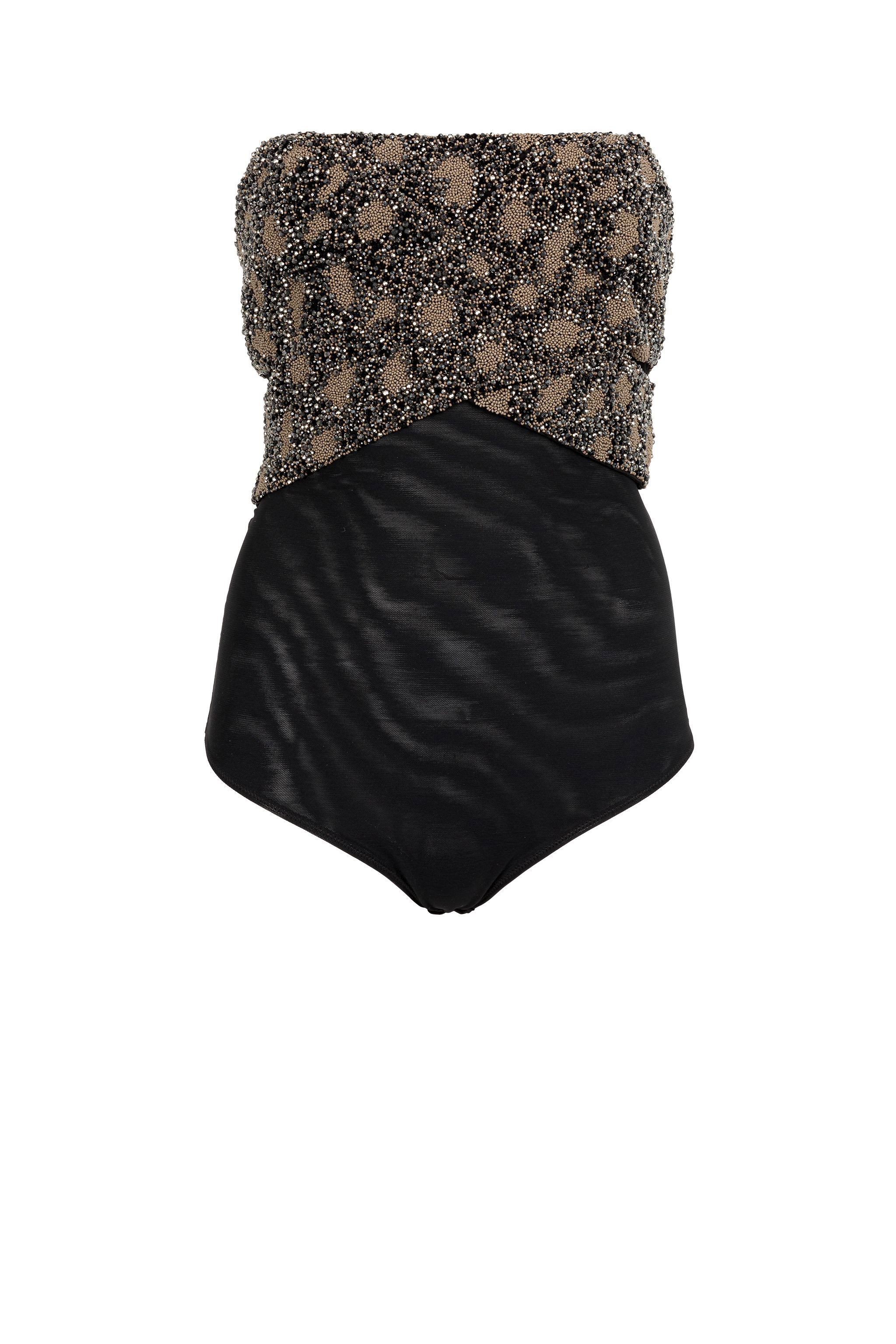 Roberto Cavalli Women's Black Bead-Embellished Wrap-Effect Bodysuit - Ready To Wear