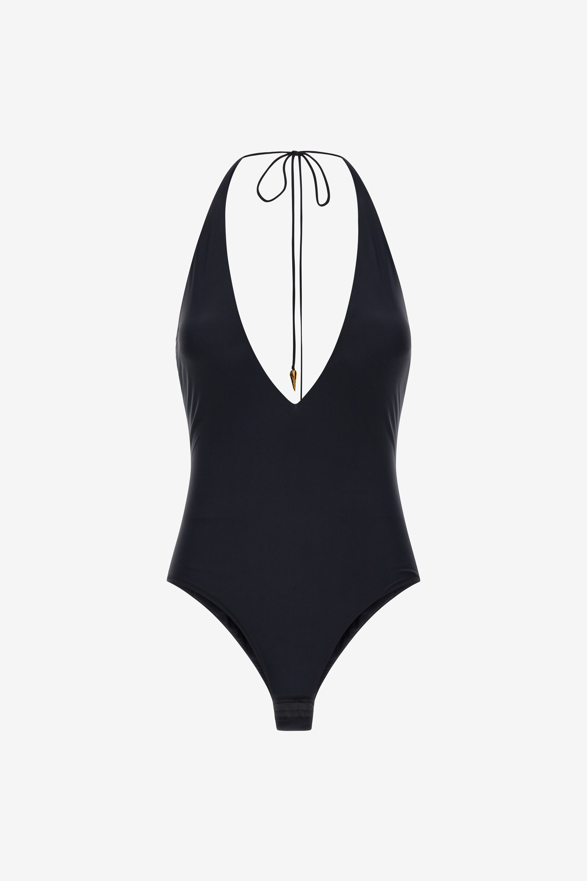 Roberto Cavalli Solid Lycra Halter Neck Bodysuit In Black