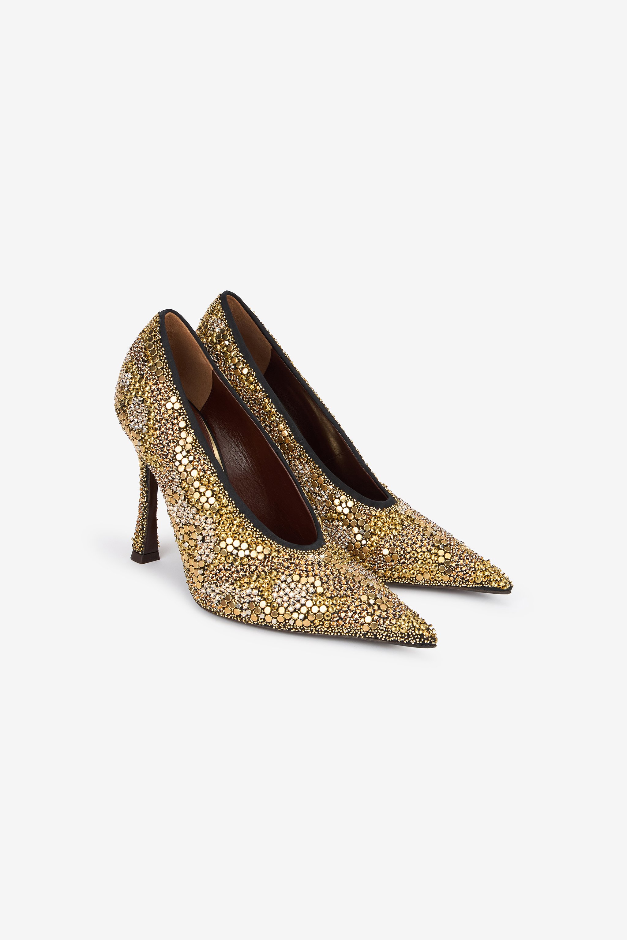 Roberto Cavalli Pointed Embellished Pumps In Gold