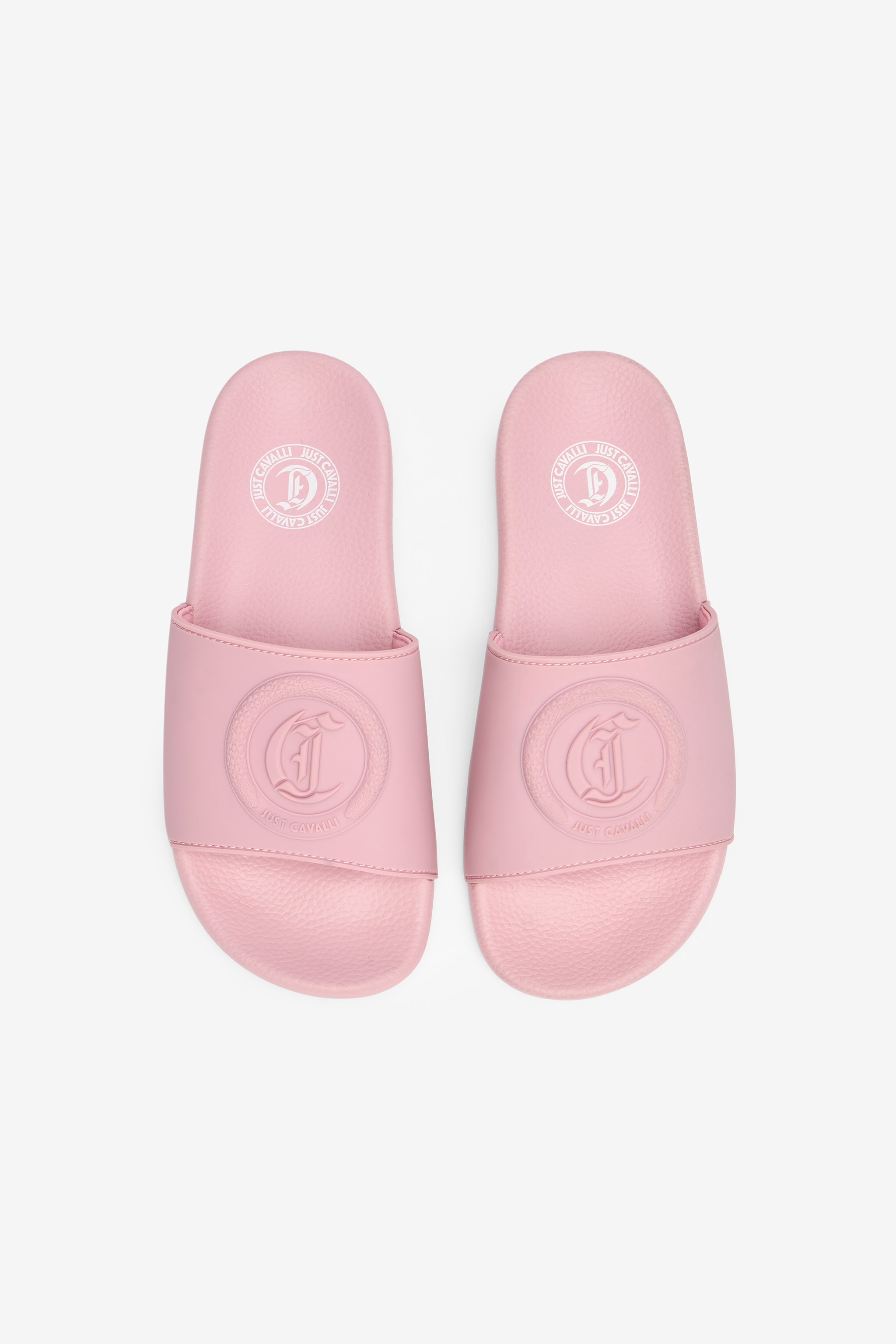 Roberto Cavalli Slides With Monogram Jc And Logo In Pink