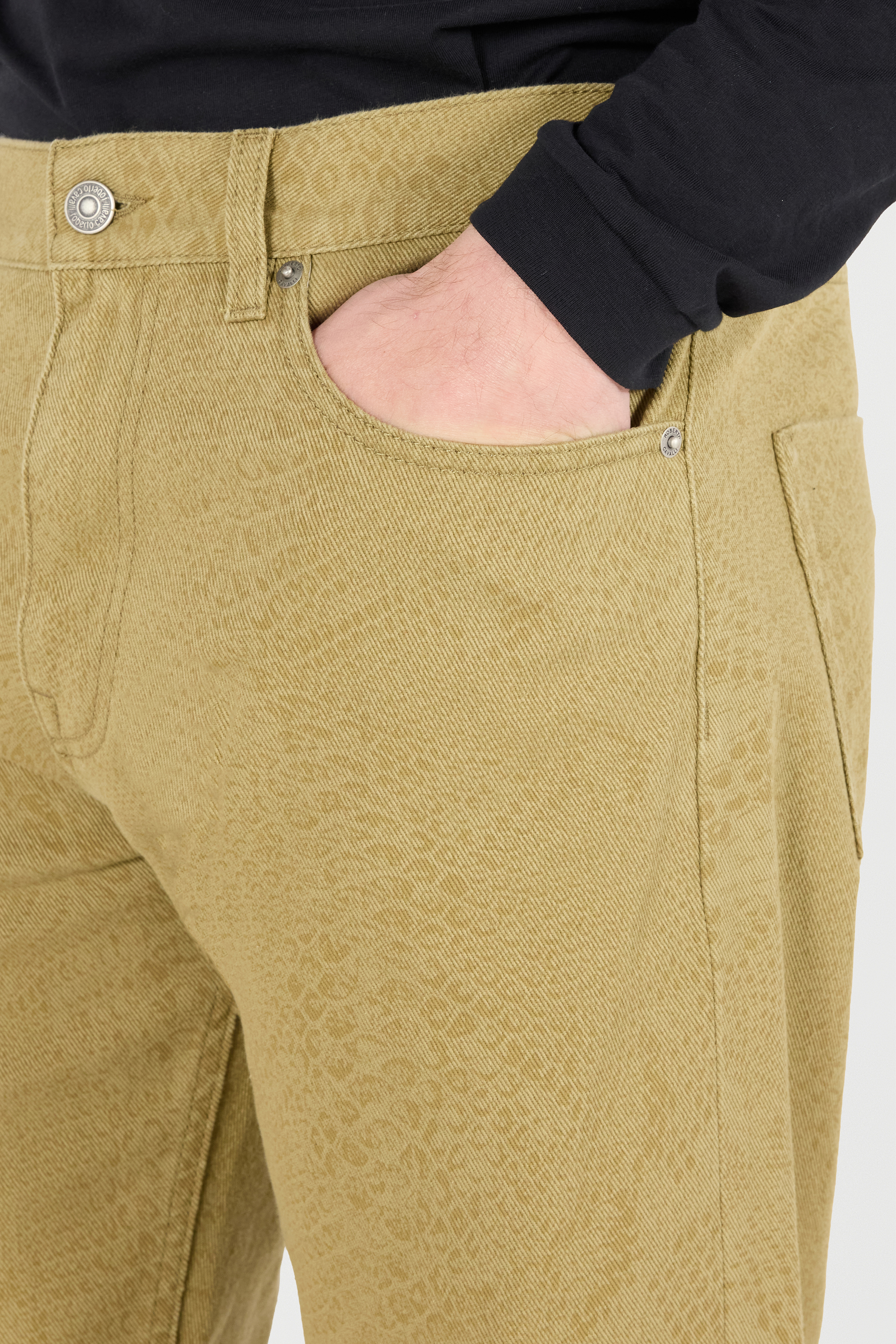 Roberto Cavalli Python-print Five-pocket Pants In Kaki