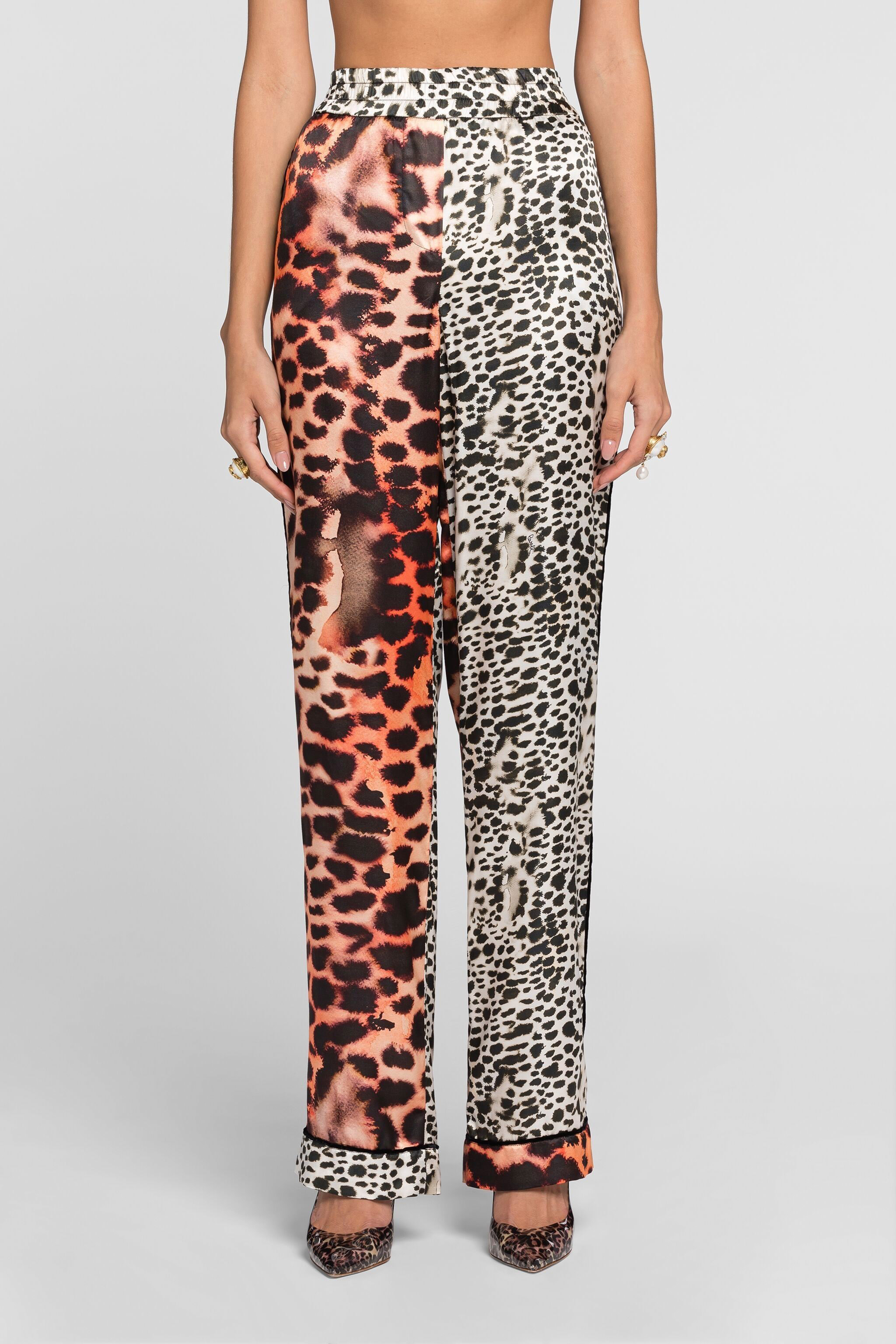 Roberto Cavalli Leopard Print Panelled Trousers In Peach