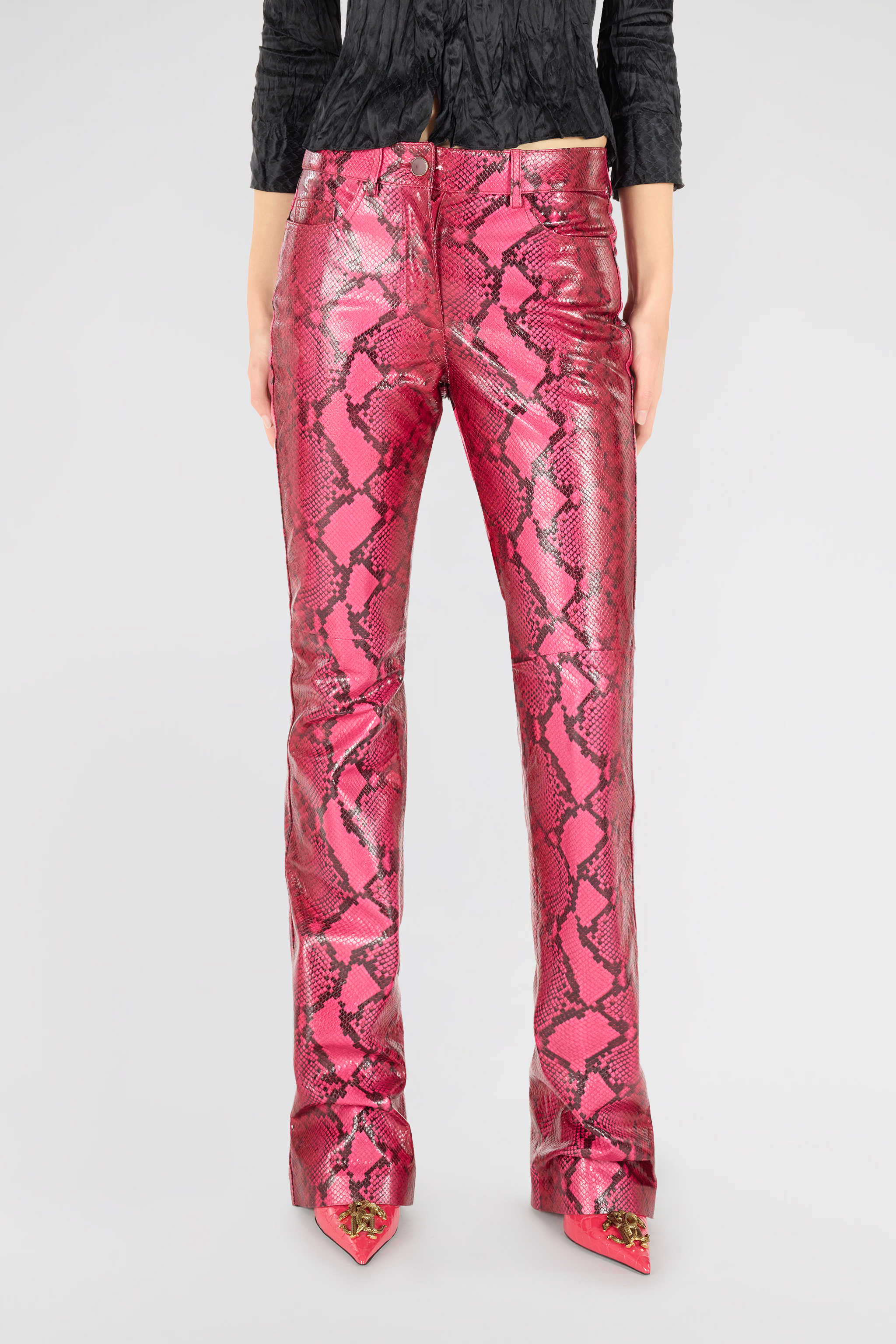  Roberto Cavalli Shiny Python-print Pants - Female Ready To Wear Fuchsia 38 