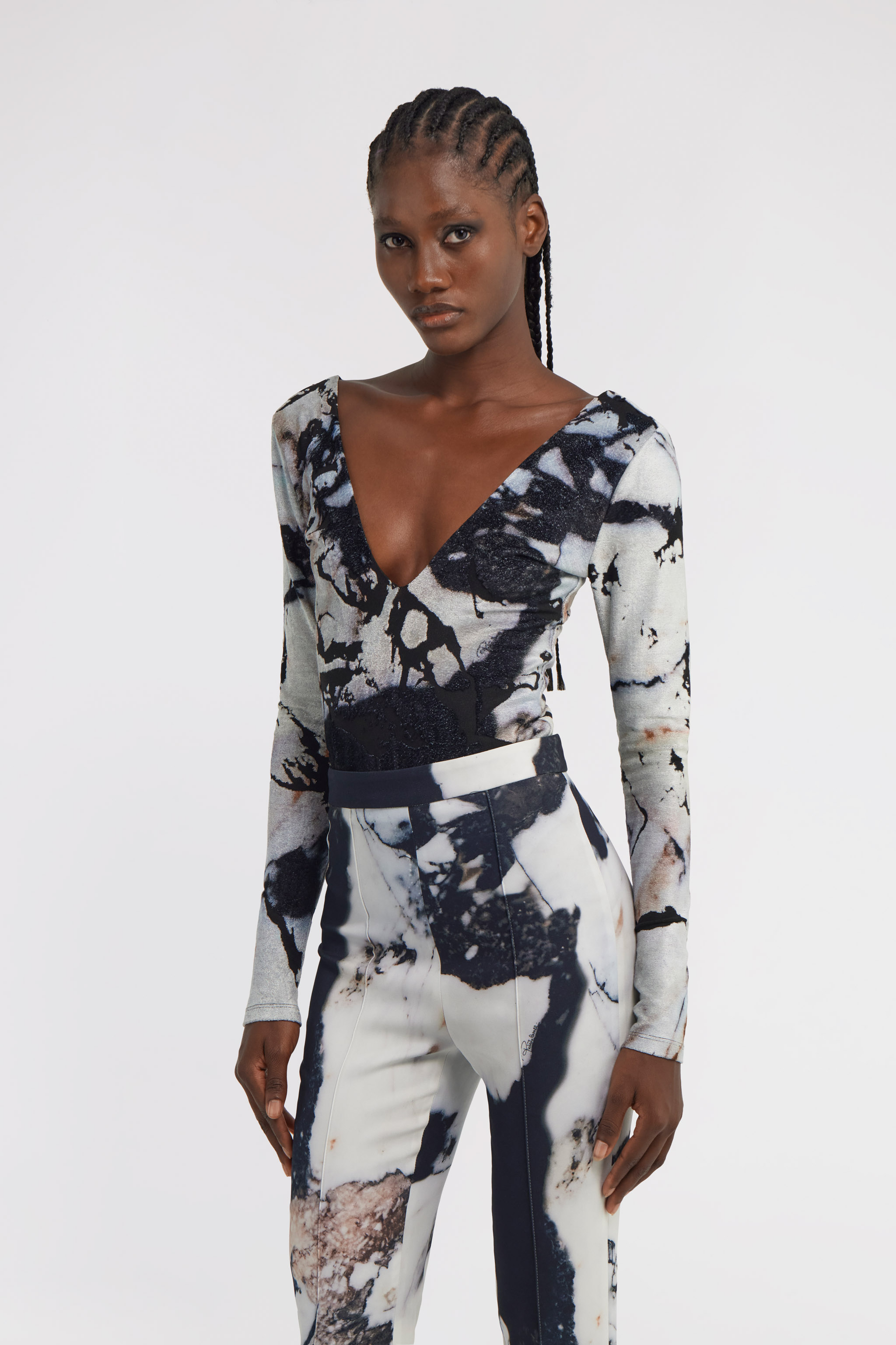 Roberto Cavalli Marble Print Body In Black/white