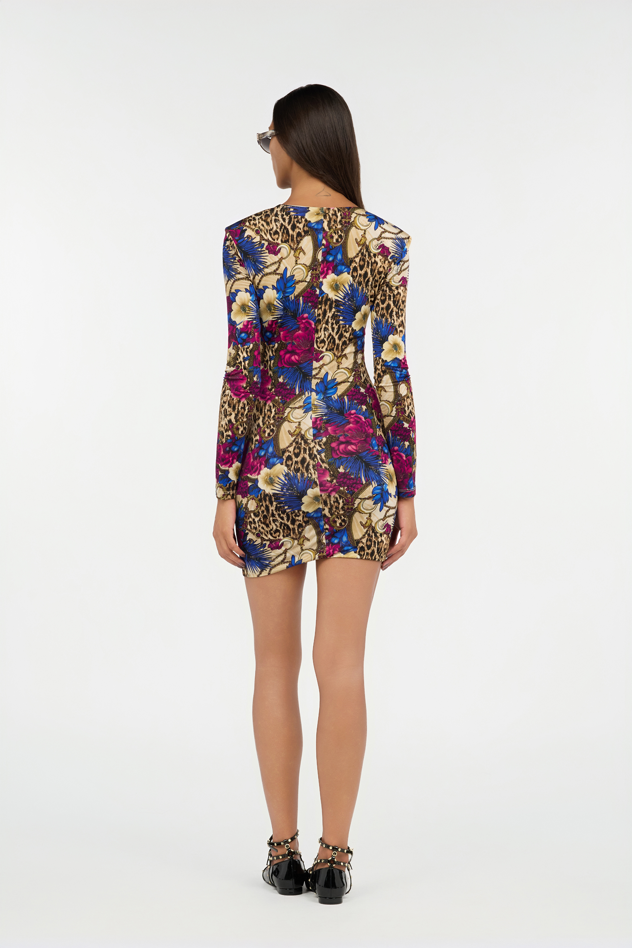 Roberto Cavalli Flower Leopard Print Mini Dress In Multi