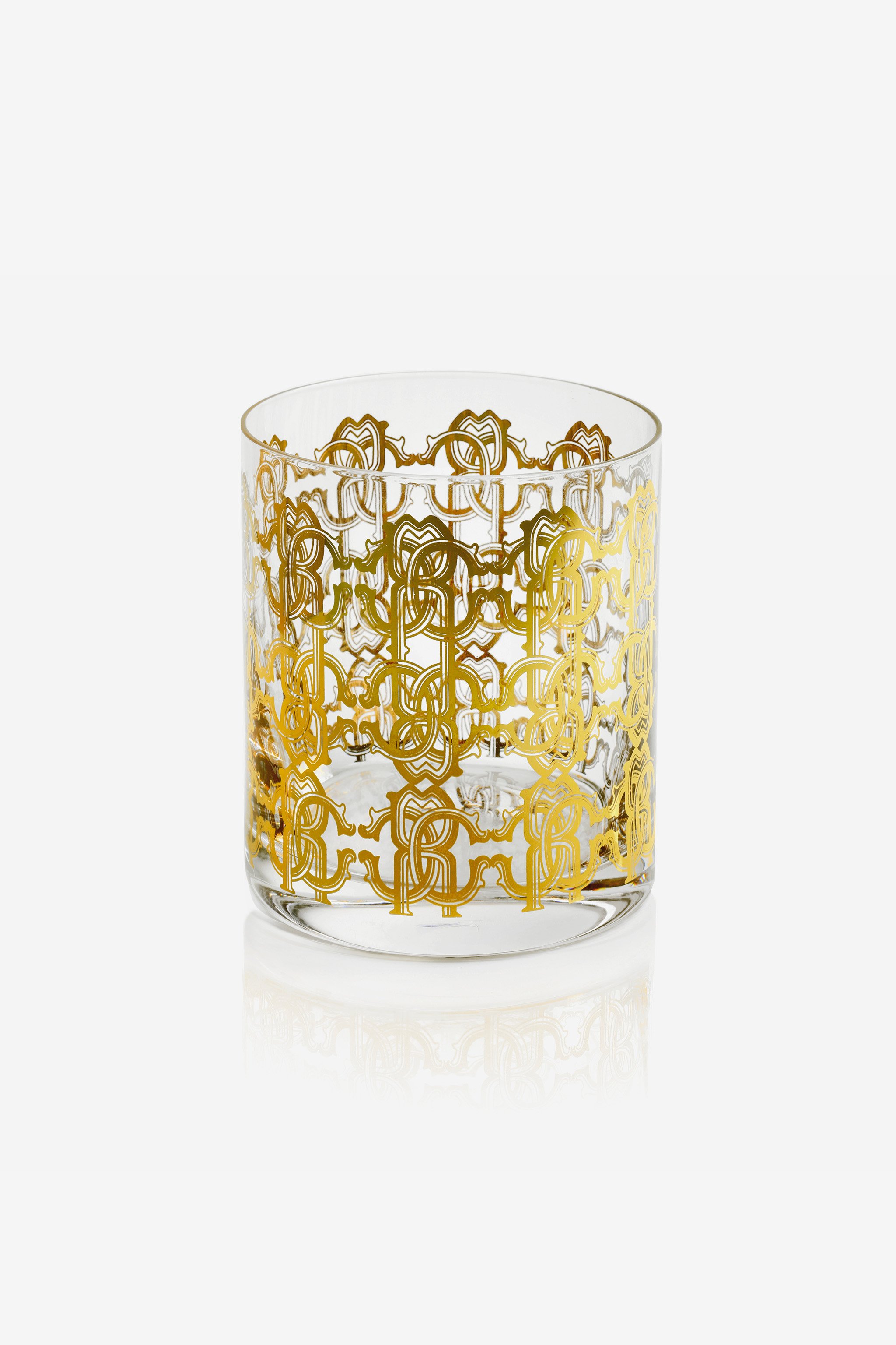 Roberto Cavalli Monogram Allover Gold 2 Glasses Set In Gold