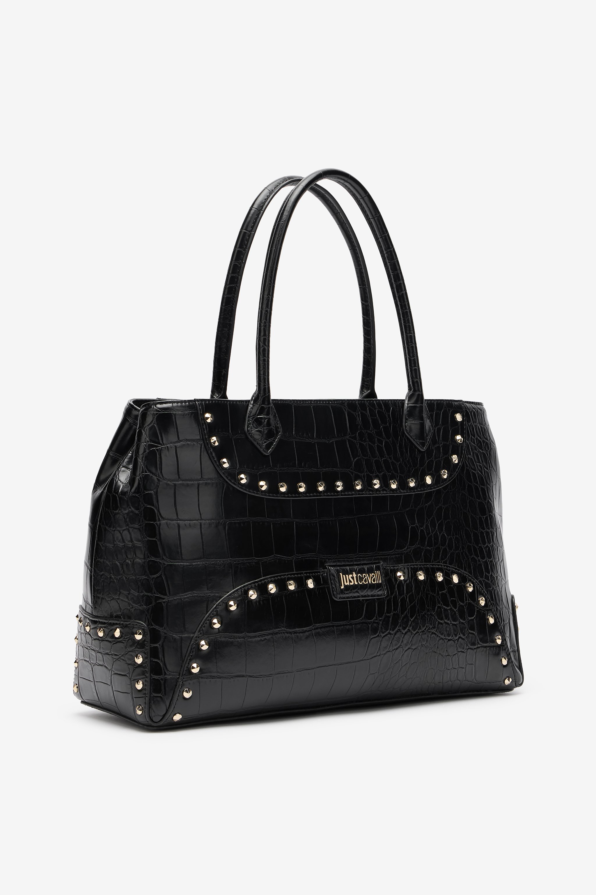 Roberto Cavalli Just Cavalli Studded Croc Print Tote Bag In Black