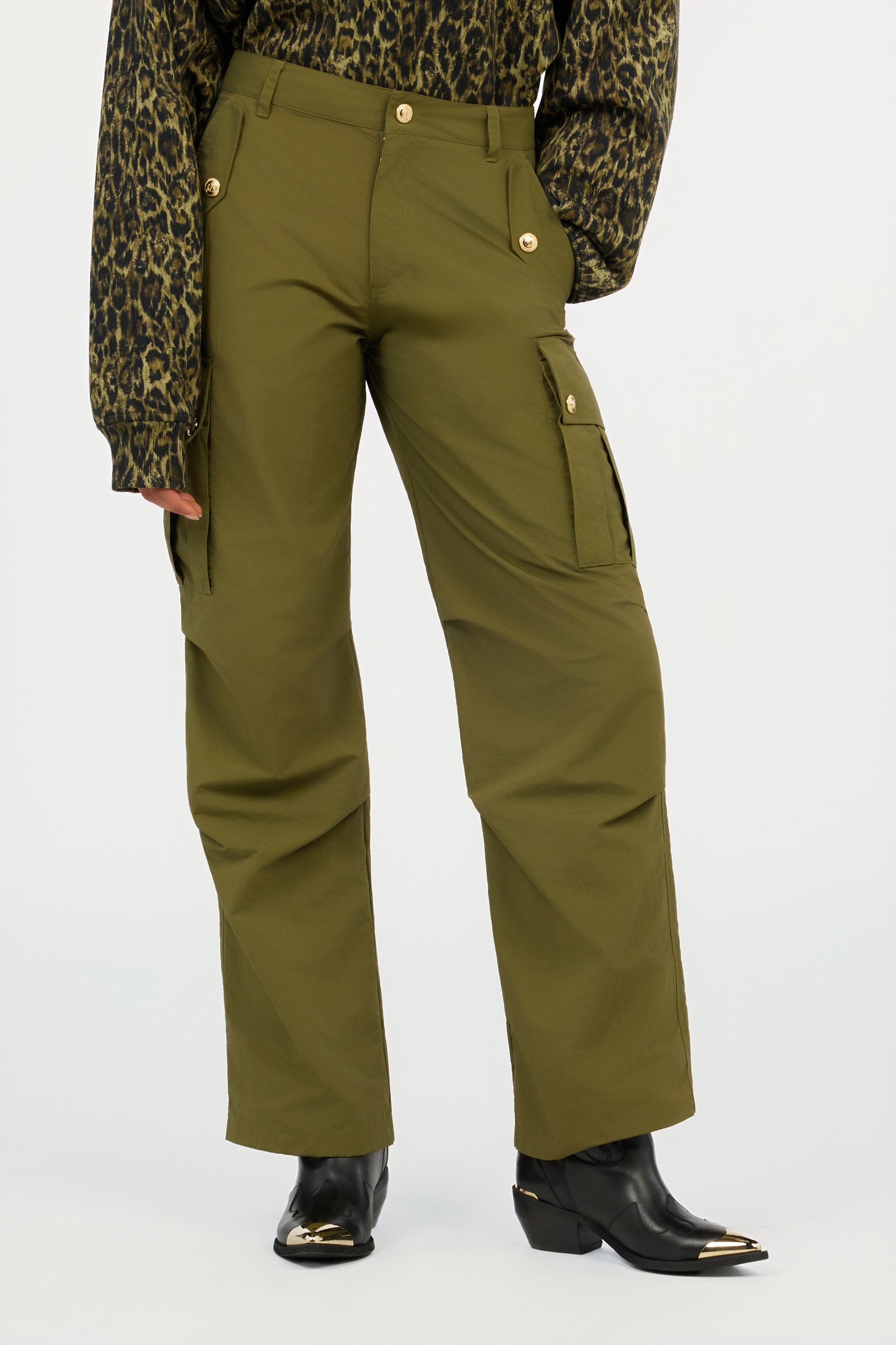 Roberto Cavalli Green Cargo Trousers With Gold Buttons