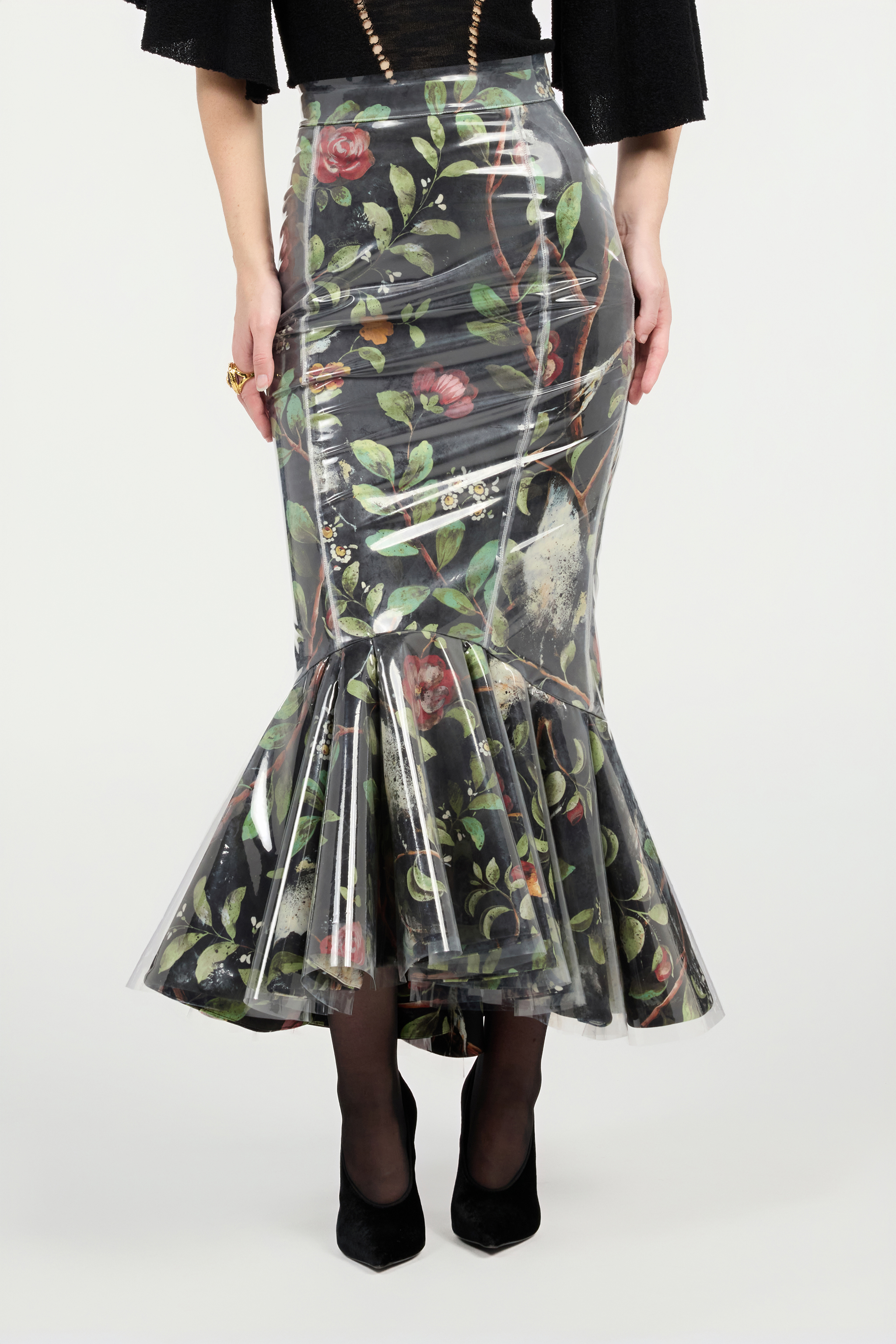 Mermaid Skirt With Shrub And Flower Print