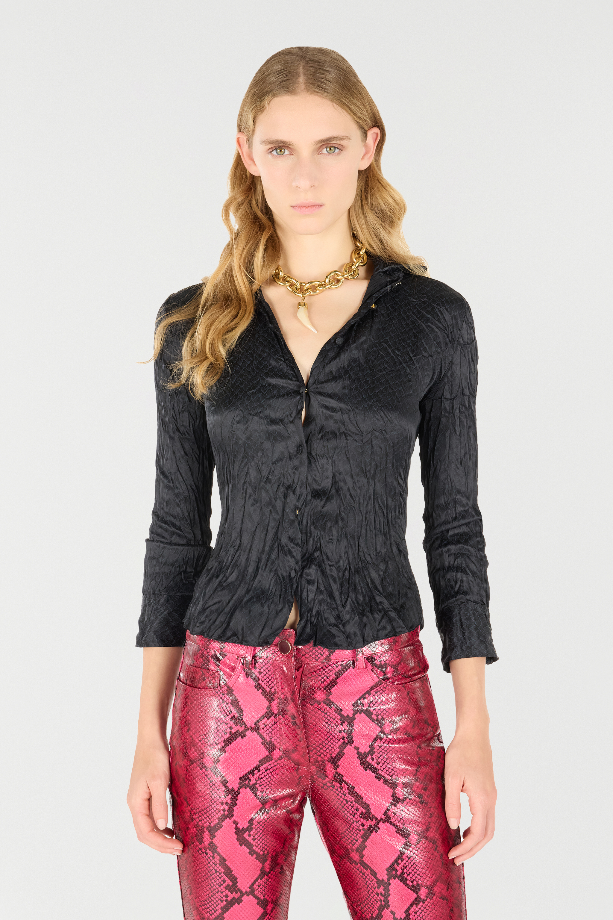 Roberto Cavalli Shirt With Python Print In Black