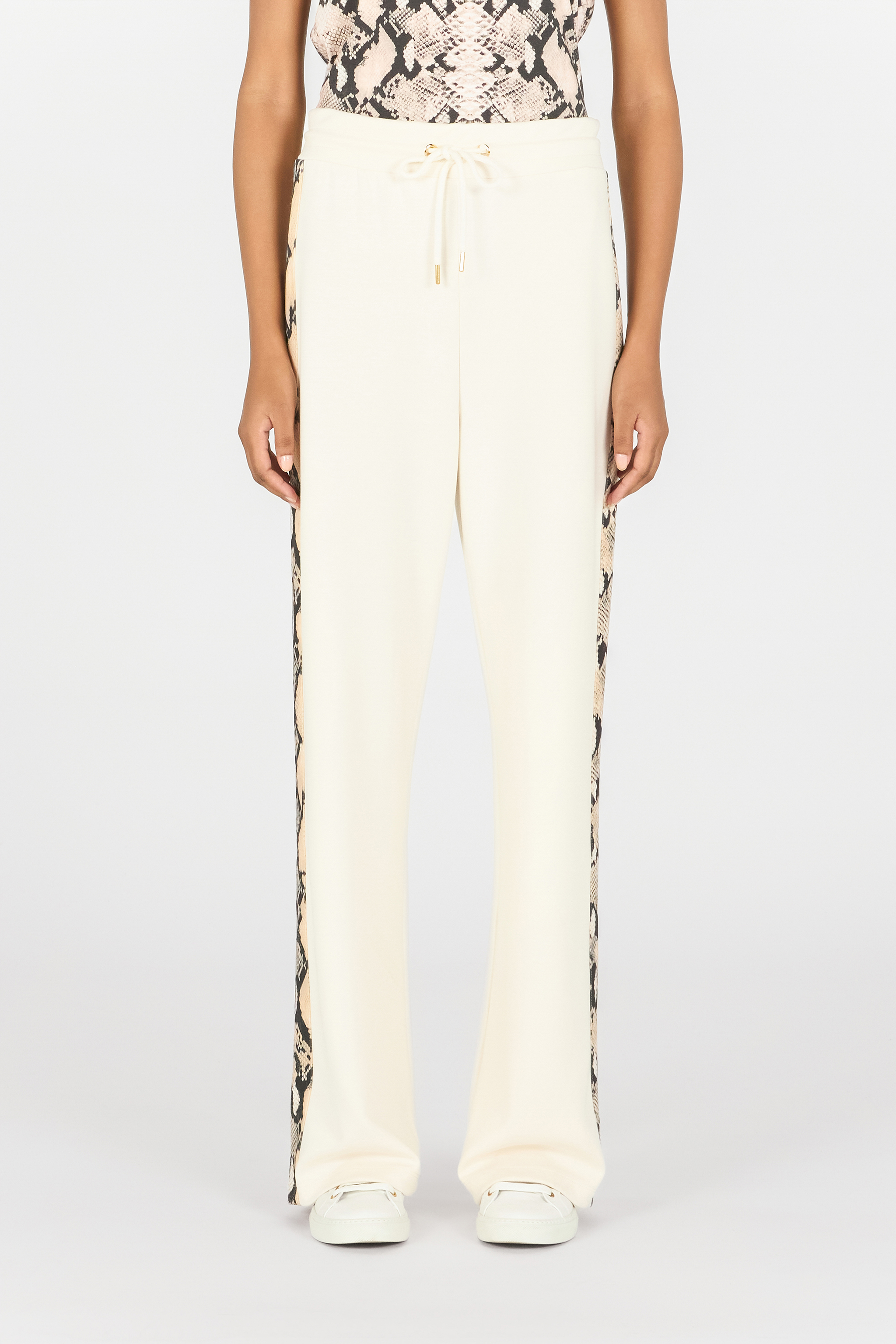 Roberto Cavalli Trousers With Snake Bands In Ivory