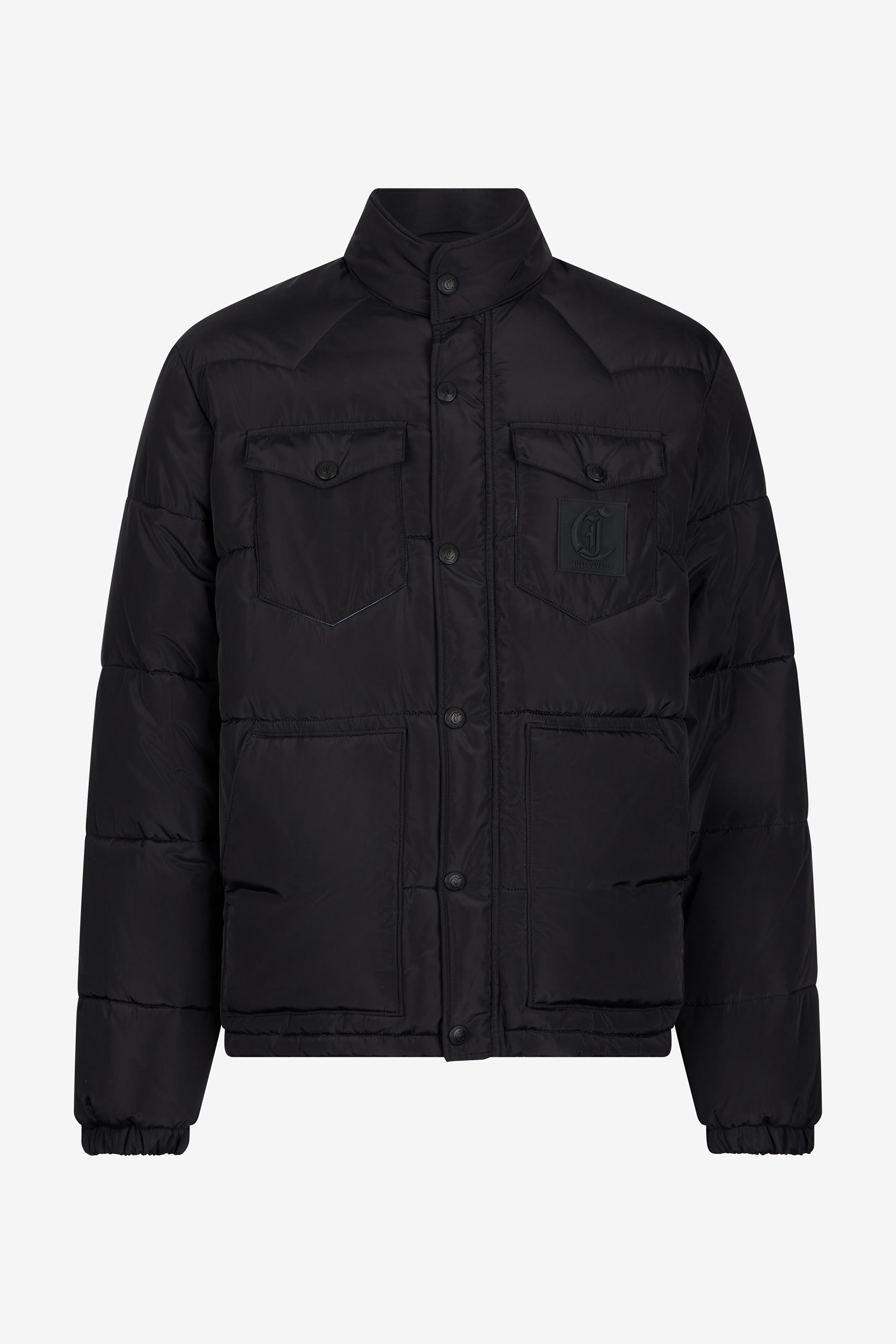 Roberto Cavalli Men's Black Puffer Jacket With Monogram Jc - Denim Jackets