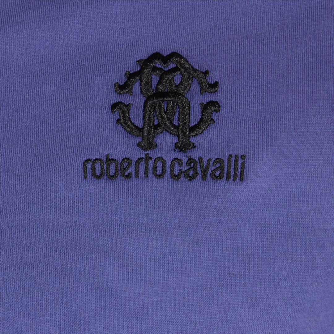 Roberto Cavalli T-shirt With Monogram Rc Embroidery And Logo In Navy