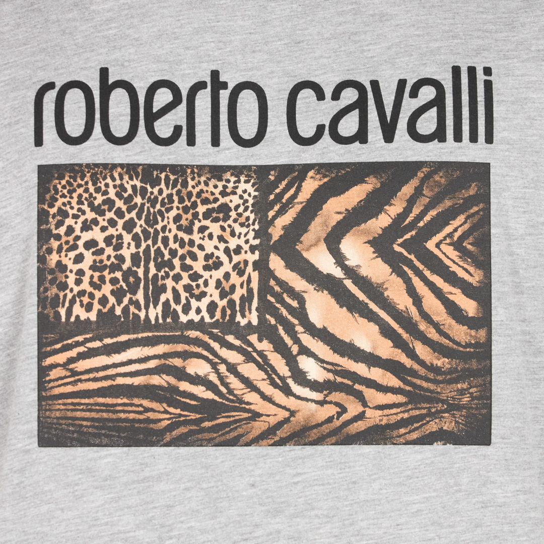 Roberto Cavalli Animal Print T-shirt With Logo In Gray