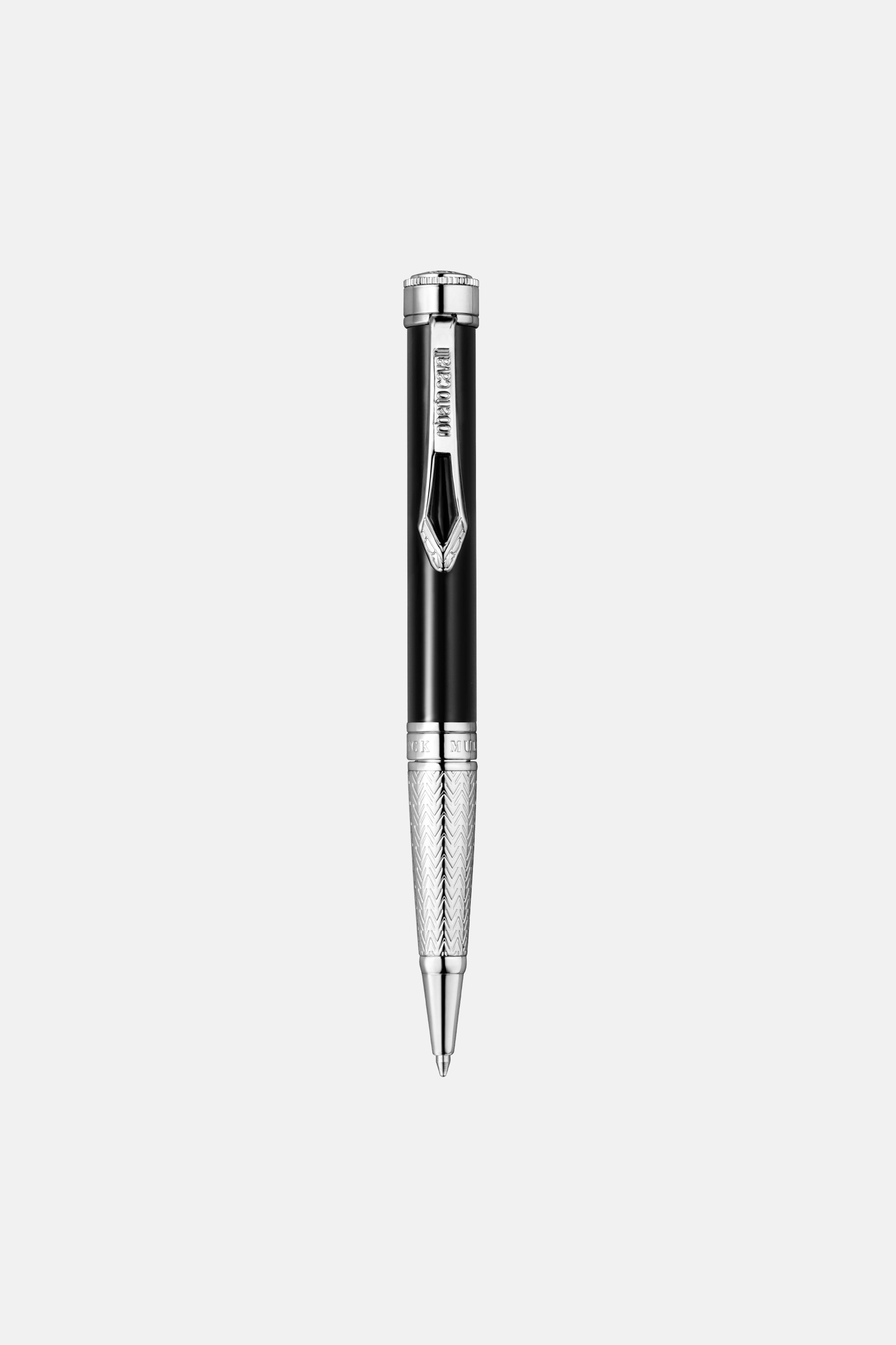 Roberto Cavalli Lacquer Ballpoint Pen, Silver Color & Black Lacquer