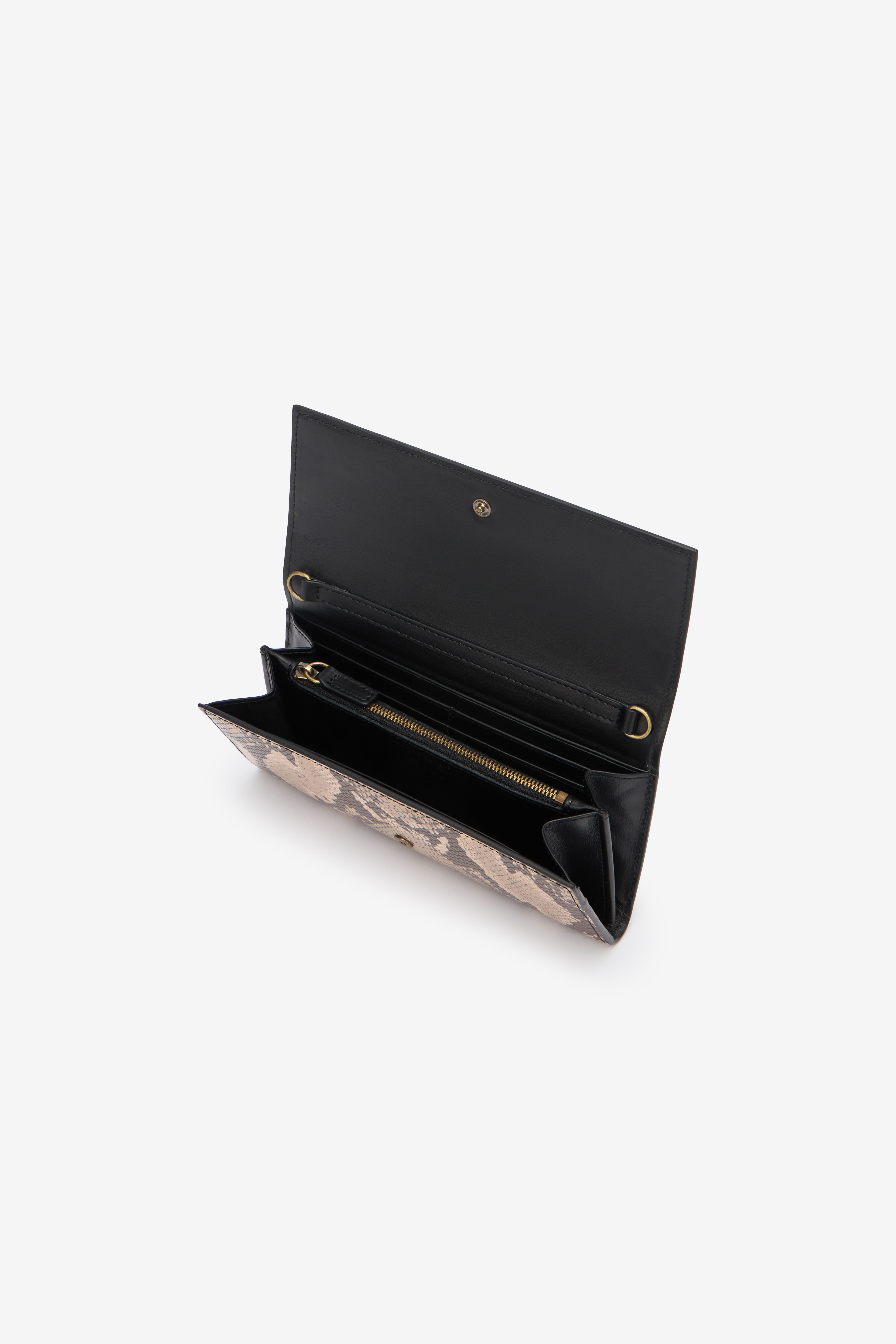 Roberto Cavalli Snake Print Wallet On Chain With Mirror Snake Monogram In Brown
