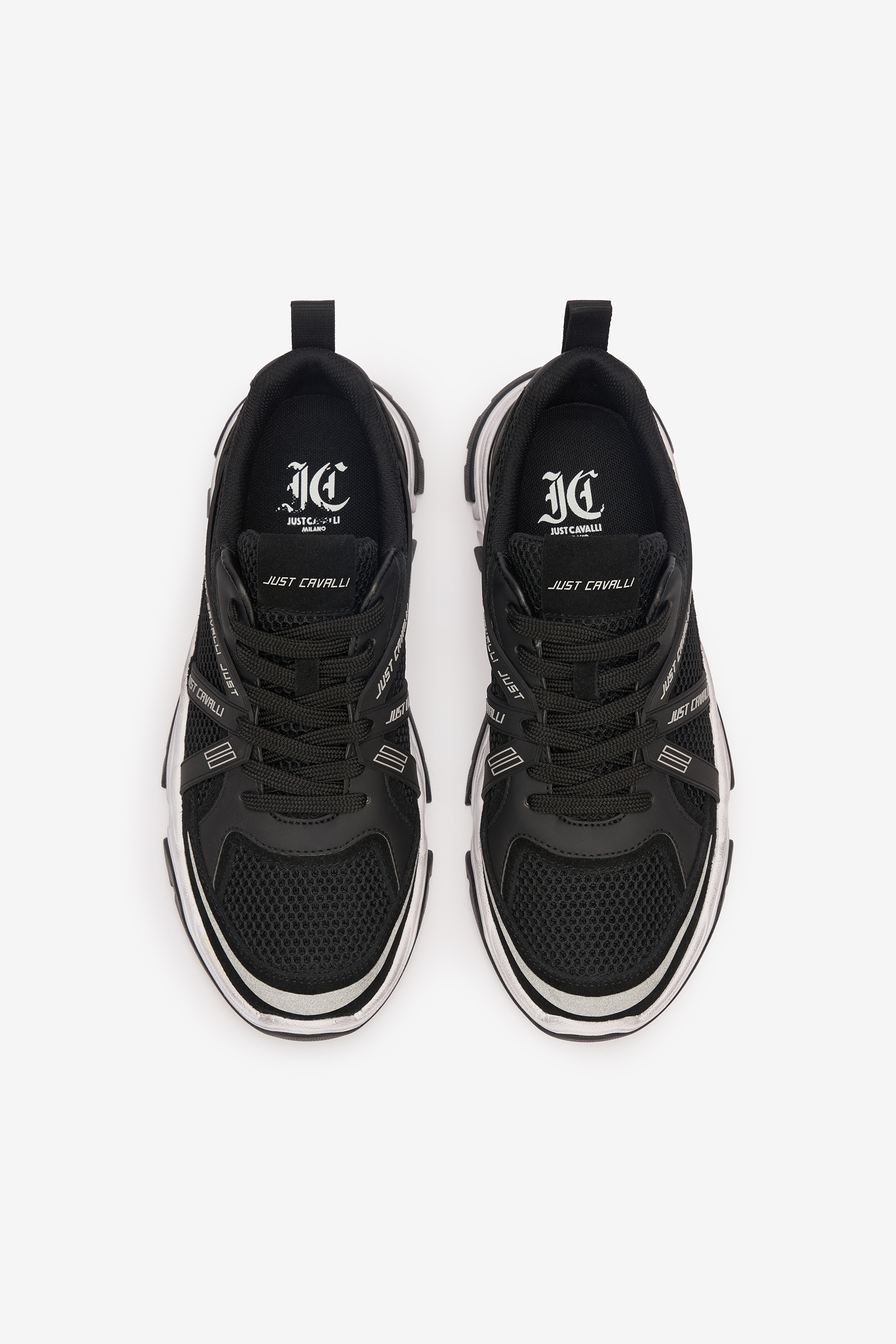 Roberto Cavalli Sneakers With Logo Inserts In Black