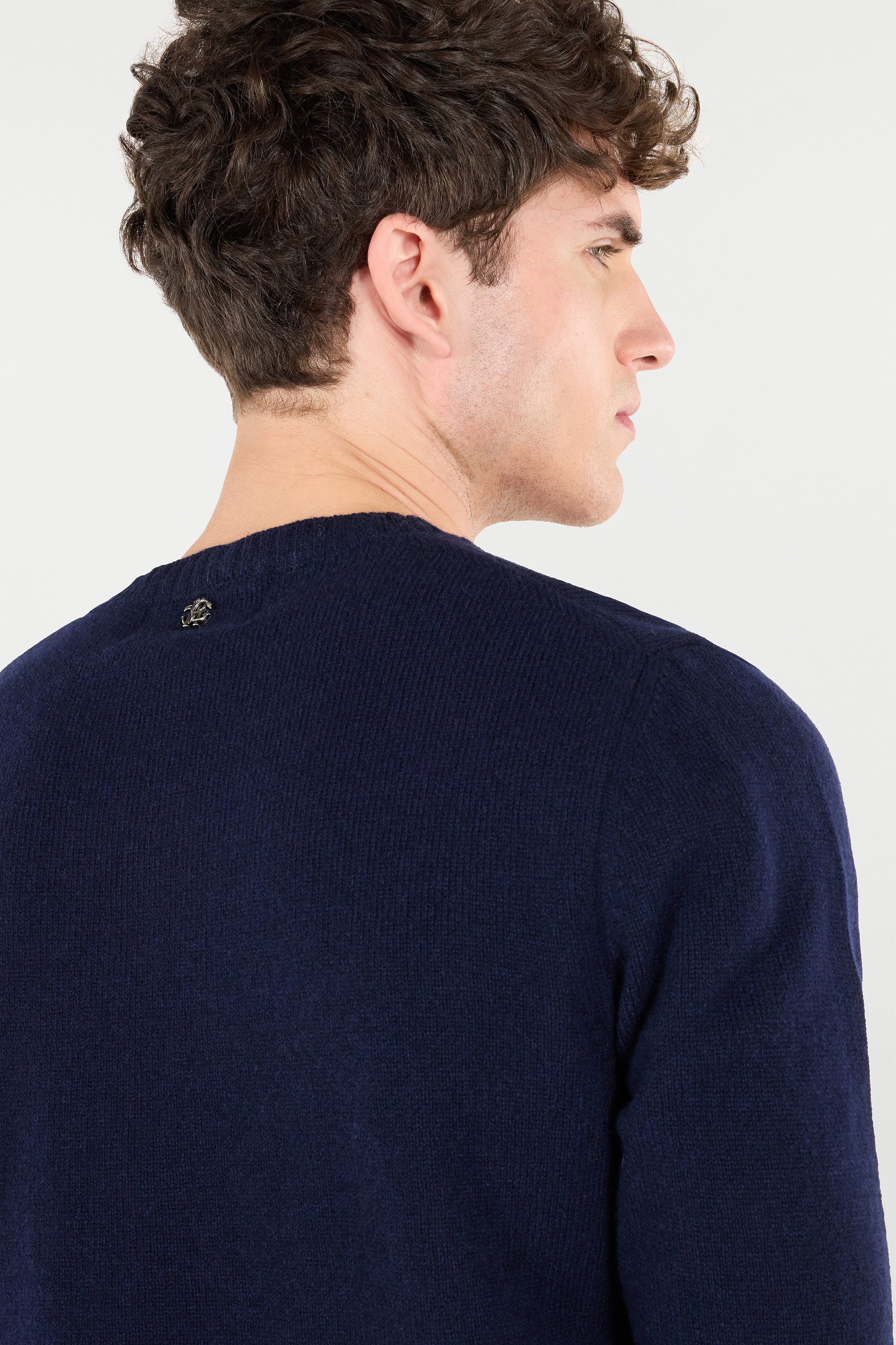 Roberto Cavalli Crew Neck Wool Sweater In Blue