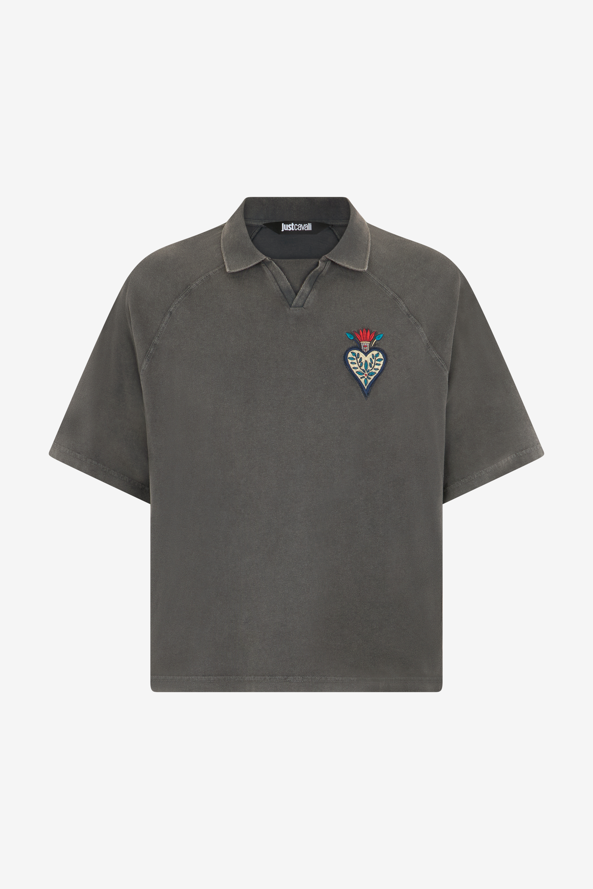 Roberto Cavalli Grey Polo Shirt With Embroidered Detail