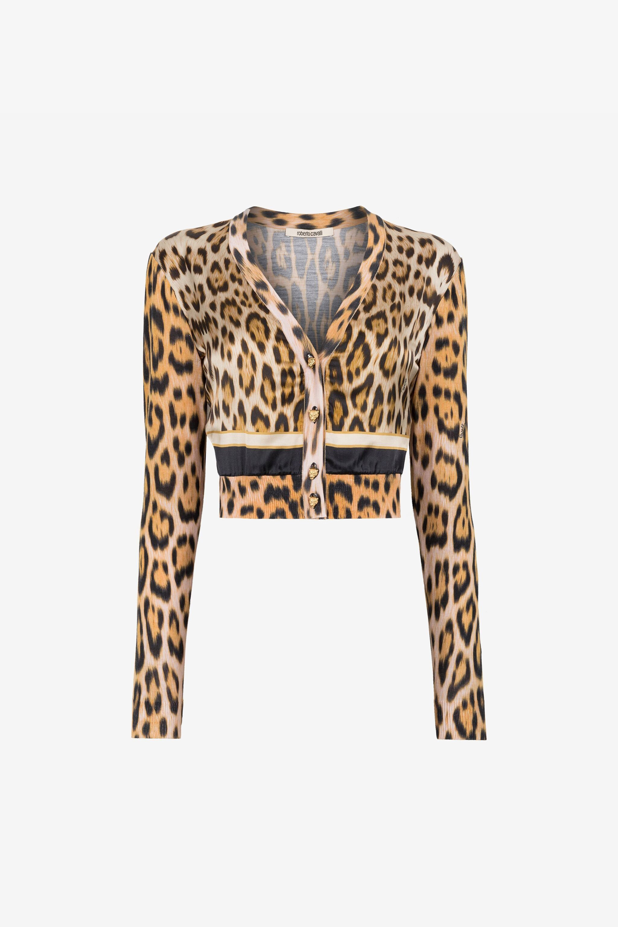 Shop Roberto Cavalli Strickjacke Aus Wolle Mit Jaguar-print In Light Brown