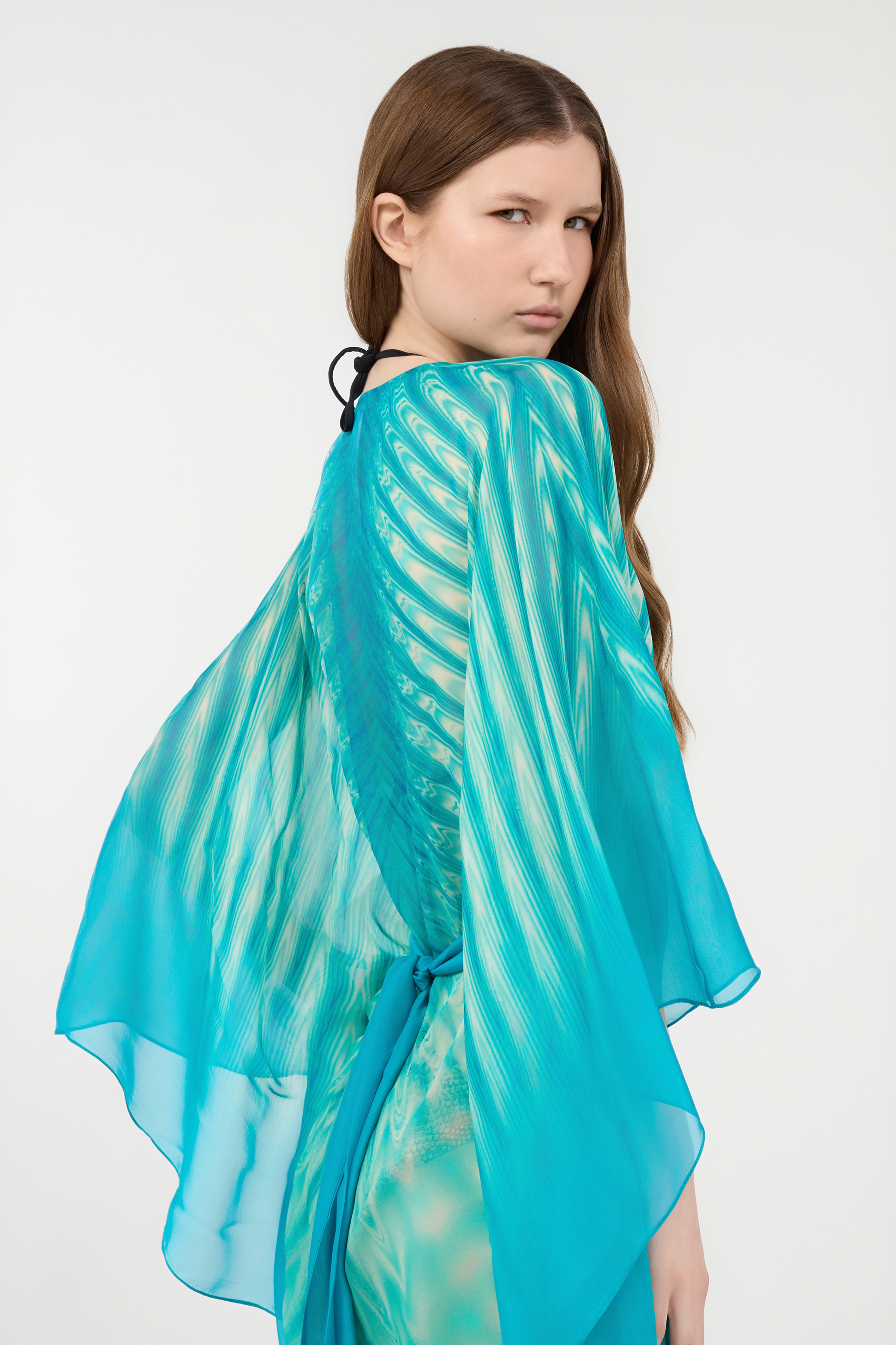Roberto Cavalli Long Kaftan With Optical Glass Print In Light Green