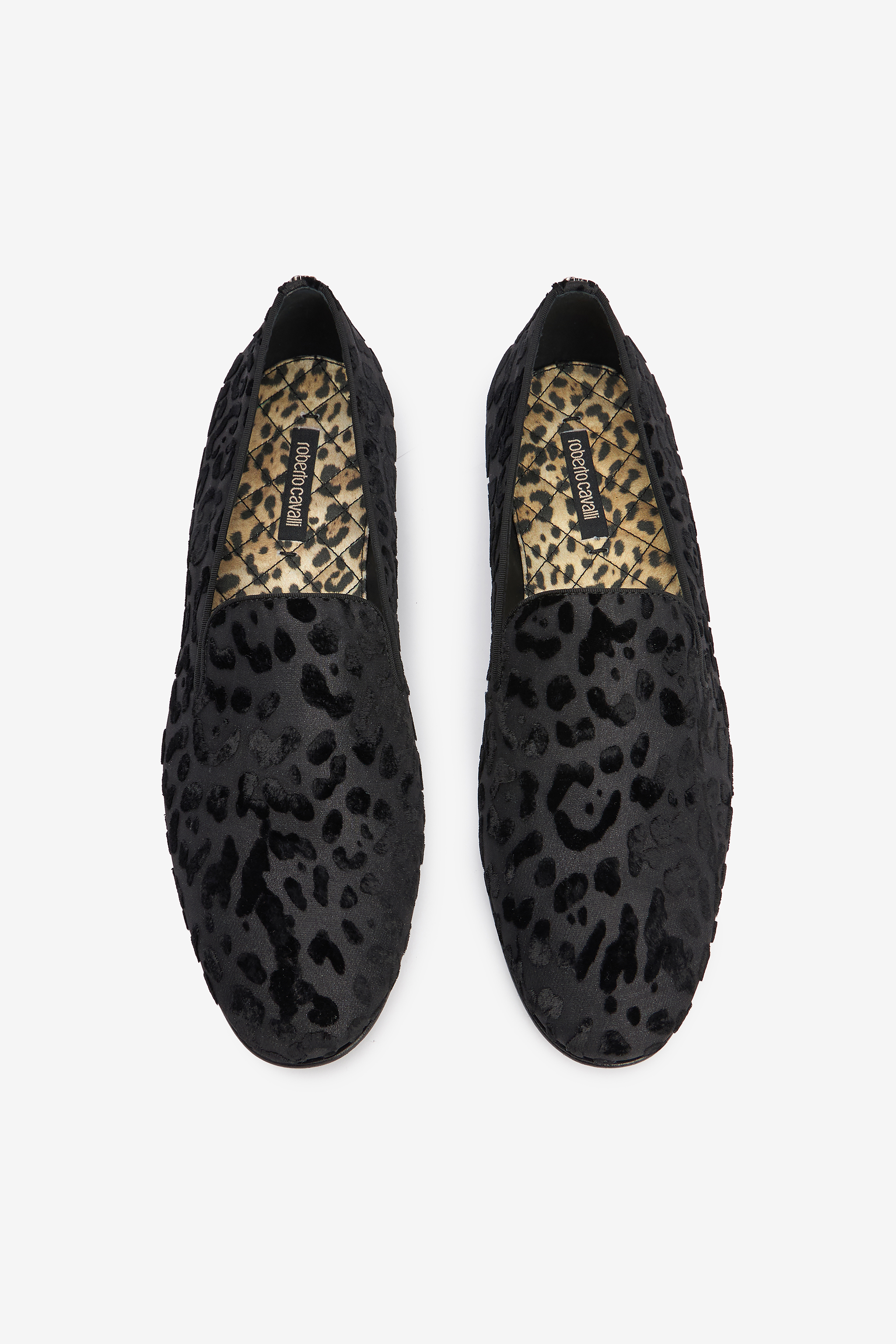 Roberto Cavalli Black Slippers With Jaguar Skin Print In Black